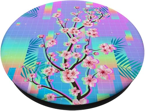 Miniatura 2 de Sakura Synthwave Colorful Vaporwave 90s Art Cherry Blossom PopSockets intercambiables PopGrip