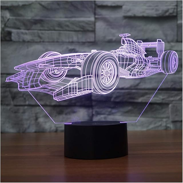 lunaoo 3D Night Light for Kids Boys Toys, 3D Illusion Lamp for Bedroom Beside Table Decoration, 7 Colour Changing LED Mood Lamp Desk Table Light Lamp Children Gift, Racing Car