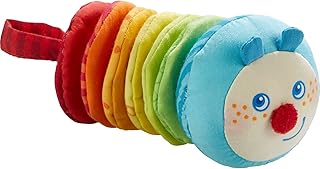 Haba Clatter Figure Caterpillar Mina, Baby rattles 6 Months, Cuddly Toy, 303192, Multicolour
