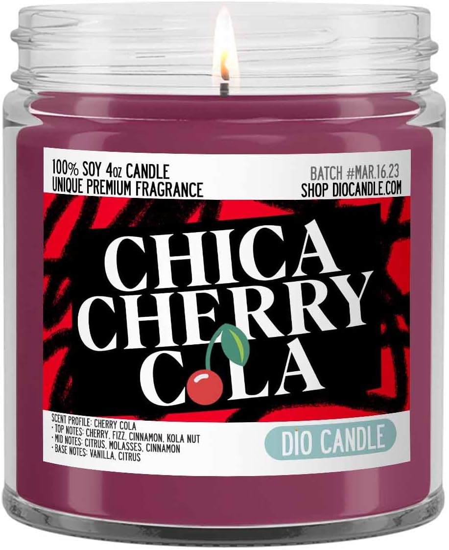 Chica Cherry Cola Scented Candle - Smells Like Cherry Cola Soda- 100% Naturally Vegan Soy and Premium Fragrance | Great Gift | Handmade in Denver, Colorado (4oz Glass Jar)