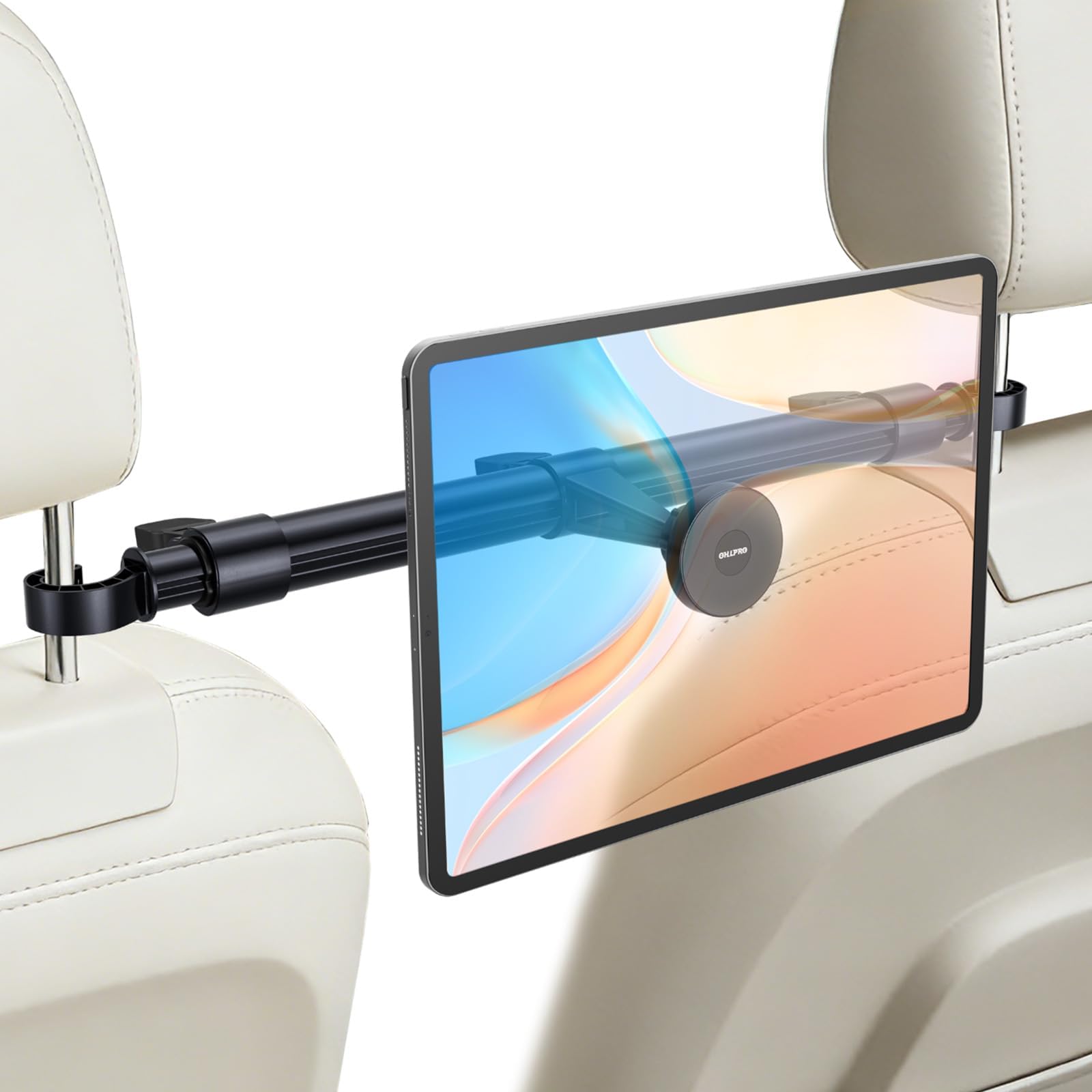 OHLPRO Kfz-Kopfstützen-Tablet-Halterung für Kinder, Roadtrip-Essentials – ausziehbare Aluminiumstange (max. 83,8 cm) für Mittelsicht, 360° drehbar, magnetischer Rücksitzständer, passend für Tablets