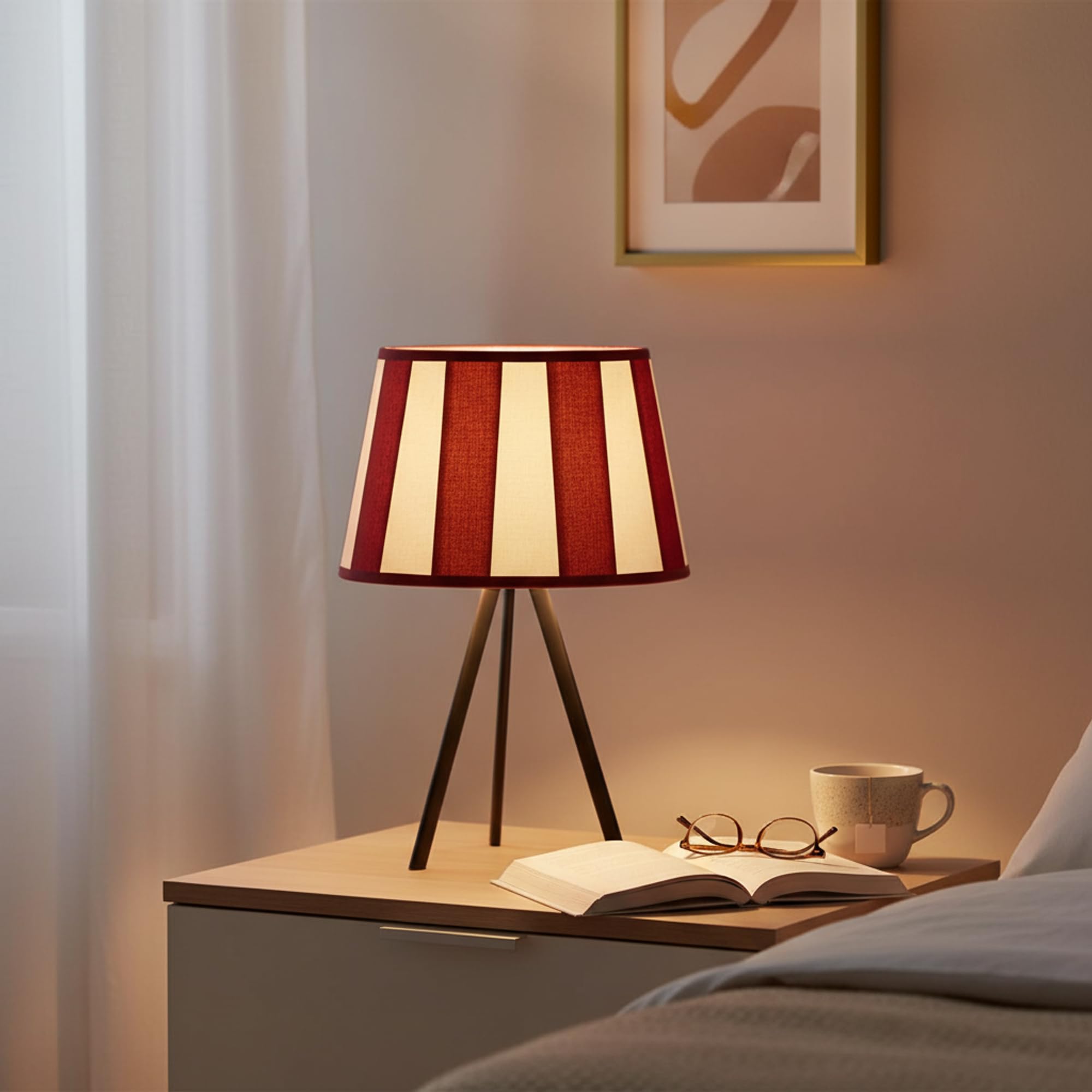Pantalla para lámpara de mesa, diseño de rayas, casquillo E14, casquillo E27, máximo 40 W (vino/crema)