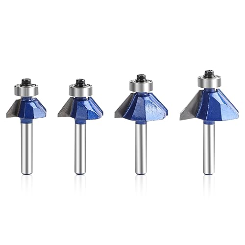 Yueqing Zhongji Juego de brocas de chaflán de 45 grados, vástago de 14 de pulgada, diámetro de corte en carburo C3 de 12", 58", 1132", 2564". Ideal