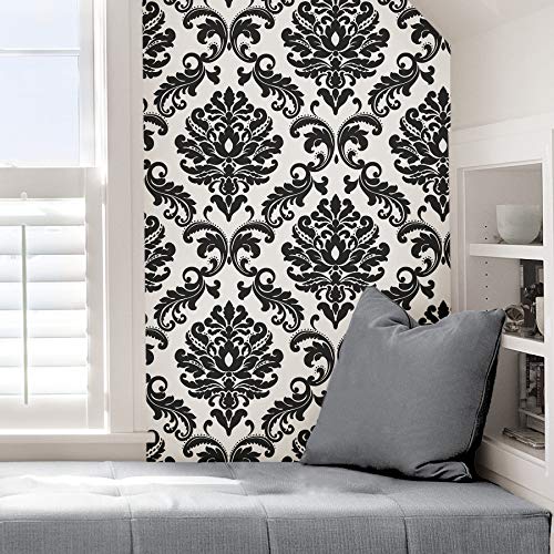 Nuwallpaper Nu1646 Ariel Black And White Damask Peel & Stick Wallpaper, Multicolor #TOP5