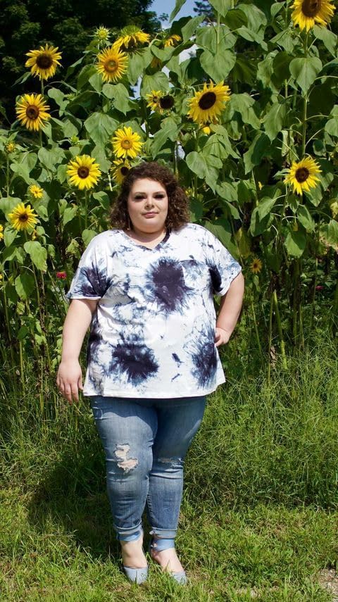TIYOMI Plus Size Tops for Women Short Sleeve Shirts V Neck Summer Basic Casual Soft Tunic Tie-dye/Floral/Aniaml Color XL-5XL - Image 7