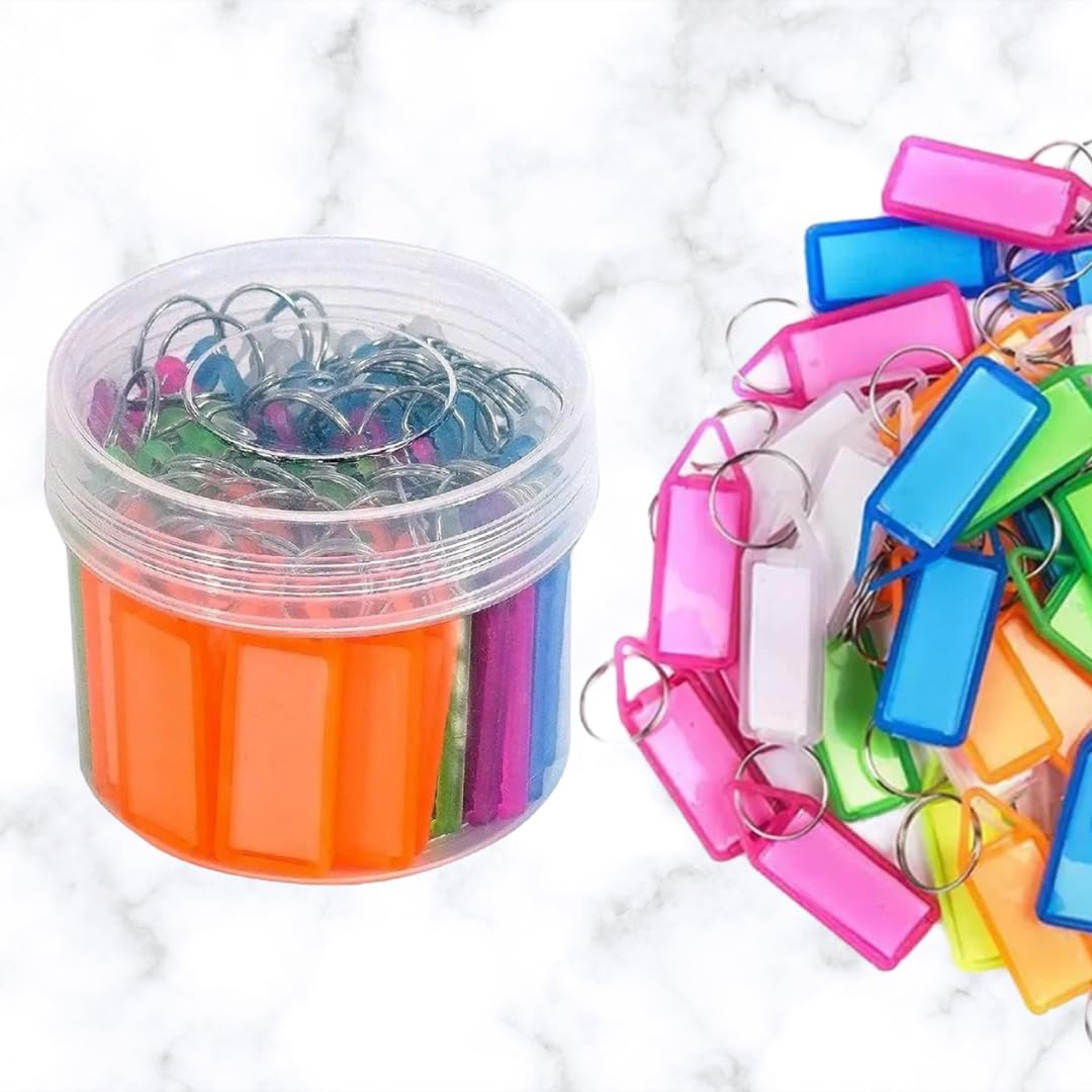 Glory Enterprises Dust Multicolor Keyring & Keychain with Name Tag Labels Plastic Multicolor Assorted Keychain with Two Side Id Label and Split Ring for Office, Home Key-image-23