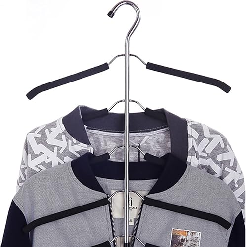 Miniatura 3 de Paquete de 3 perchas 5 en 1 para blusas y árboles, antideslizantes, para ahorrar espacio, perchas de ropa de varias capas de acero inoxidable para