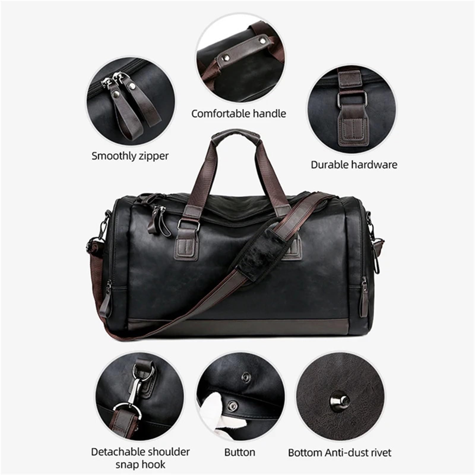 Große Leder-Sporttasche PU-Leder Reisetasche Gepäck Weekender Overnight Tote for Männer Frauen Gym Sport Crossbody Handgepäck wasserdichte Handtasche für Männer Trainingsbag