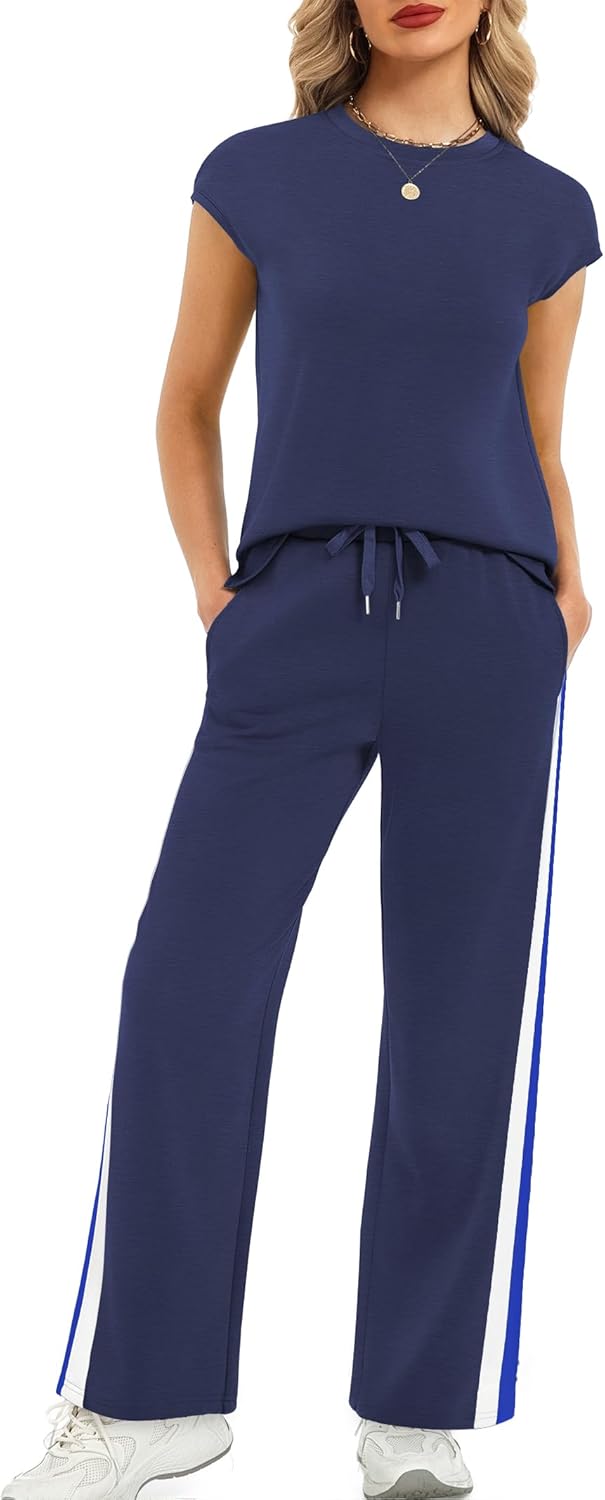 Casly Lamiit 2 Piece Lounge Set for Women 2026 Cap Sleeve Top Wide Leg Pants Sweatsuits Airport Travel Clothing Sets - Image 2