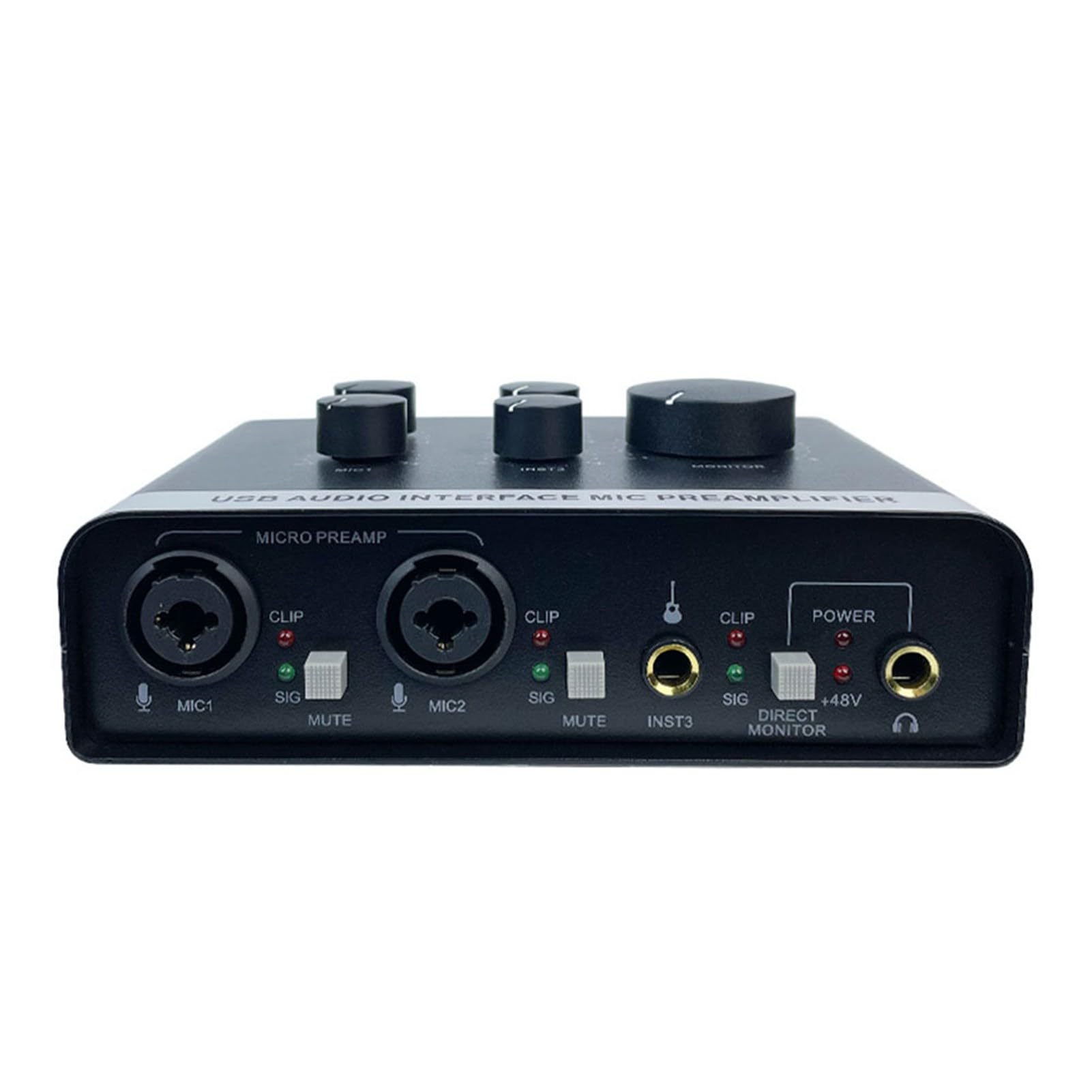 Interfaz de Audio USB con Preamplificador de Micrófono, Mezclador de Sonido Profesional 2 en 2 Salidas y Preamplificador de Micrófono con Alimentación Fantasma de 48 V para