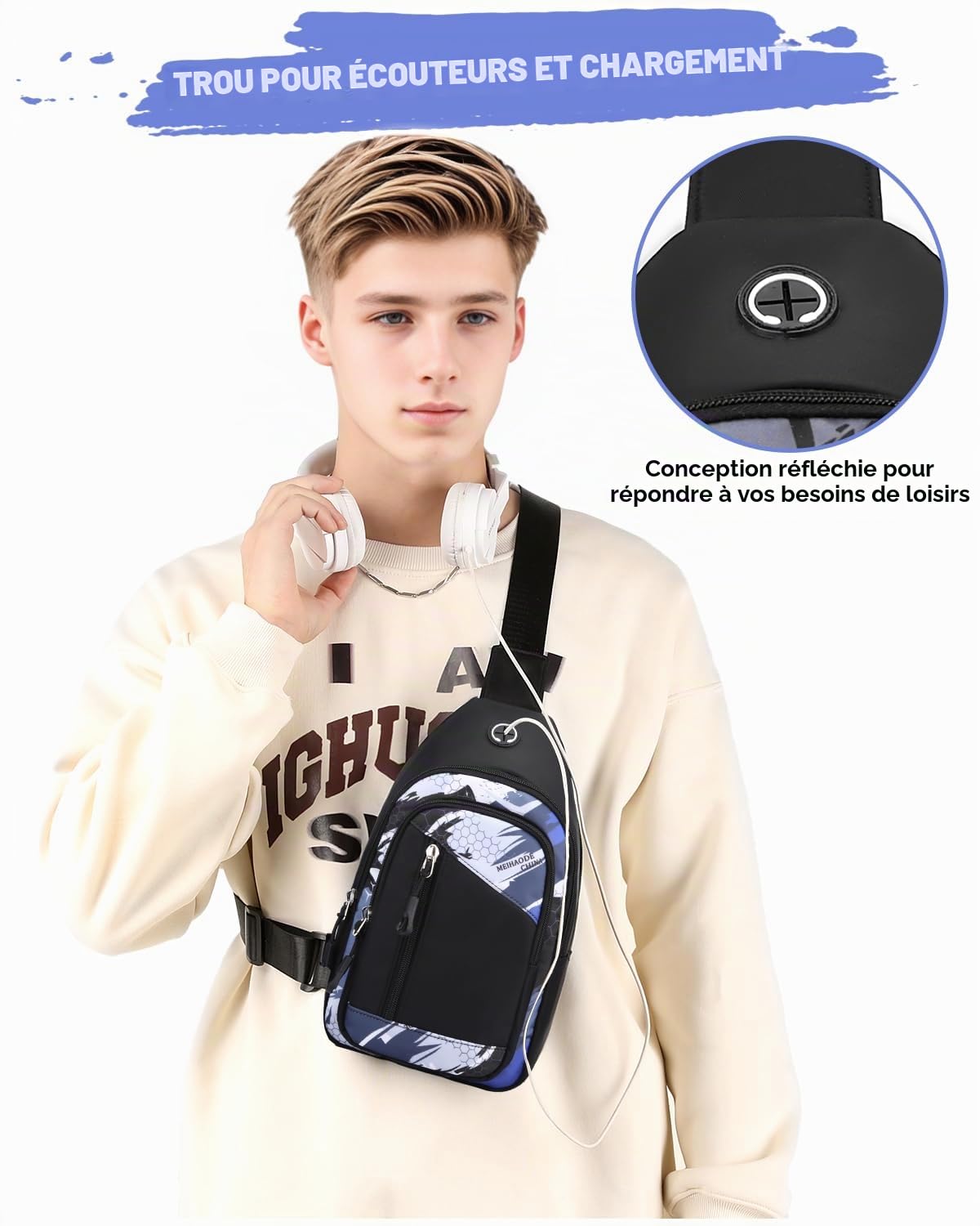 Tanou Sac a Dos College ado Garcon de 2 Pièces, Grand Cartable Garcon Primaire Sacs à Dos pour Enfant Impermeable, Sac Ecole Renforcé Daypack en Nylon pour Garçons 10 à 18 Ans, Camouflage Bleu