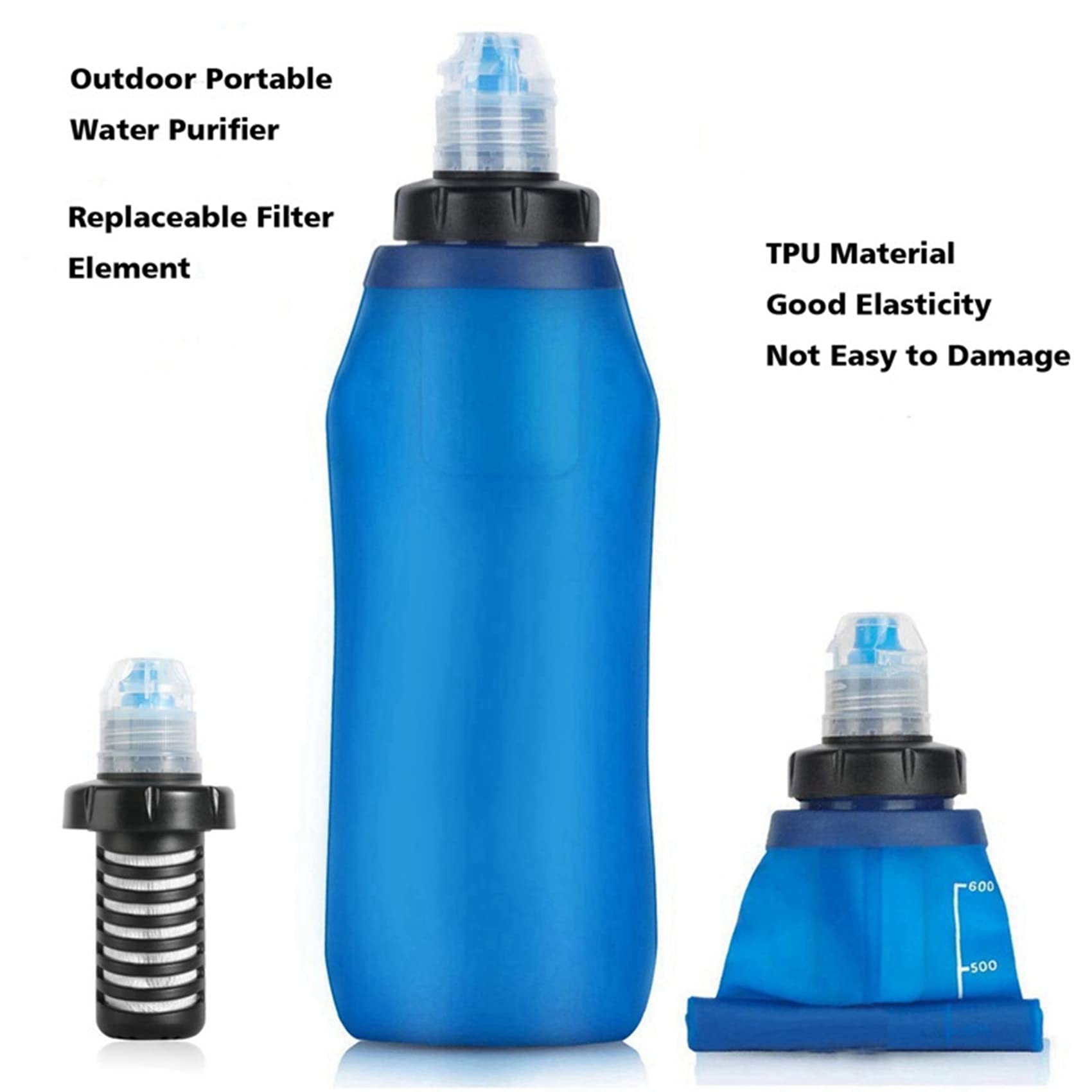 3 Pezzi 500 ML Filtro Bottiglia Filtro Paglia Morbido Pieghevole Sacchetto Filtrato Outdoor per Sport Campeggio Escursionismo Ciclismo