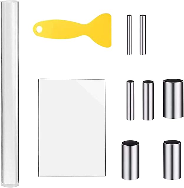 10PCS Clay Rolling Pin Set, Acrylic Clay Roller with Acrylic Sheet Board Clay Hole Punch Clay Cutters Clay Scraper Clay Modelling Tools Clay Craft Tools for Kids Adults Pottery Polymer Clay Sculpting