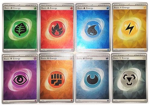 Prismatic Evoluition Pokemon Foil Basic Energy Set - Patrón de hielo agrietado - Fuego Agua Psíquica Oscuridad