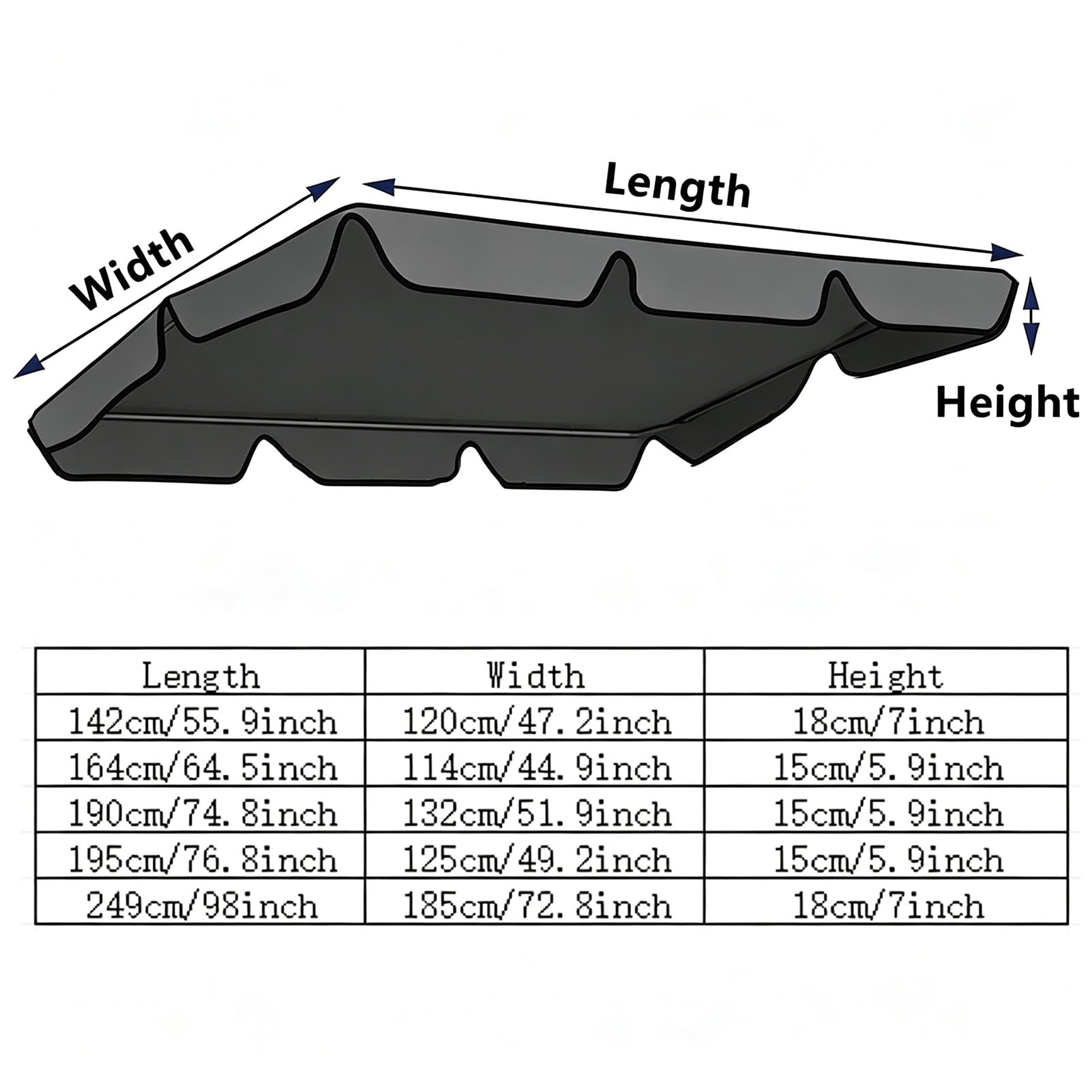 Toit de Rechange pour Balancelle de Jardin 2 3 Places, Housse de Balançoire Extérieur Imperméable Coupe-Vent Anti-UV pour Patio Balcon(195x125x15cm/77x49x6inch)
