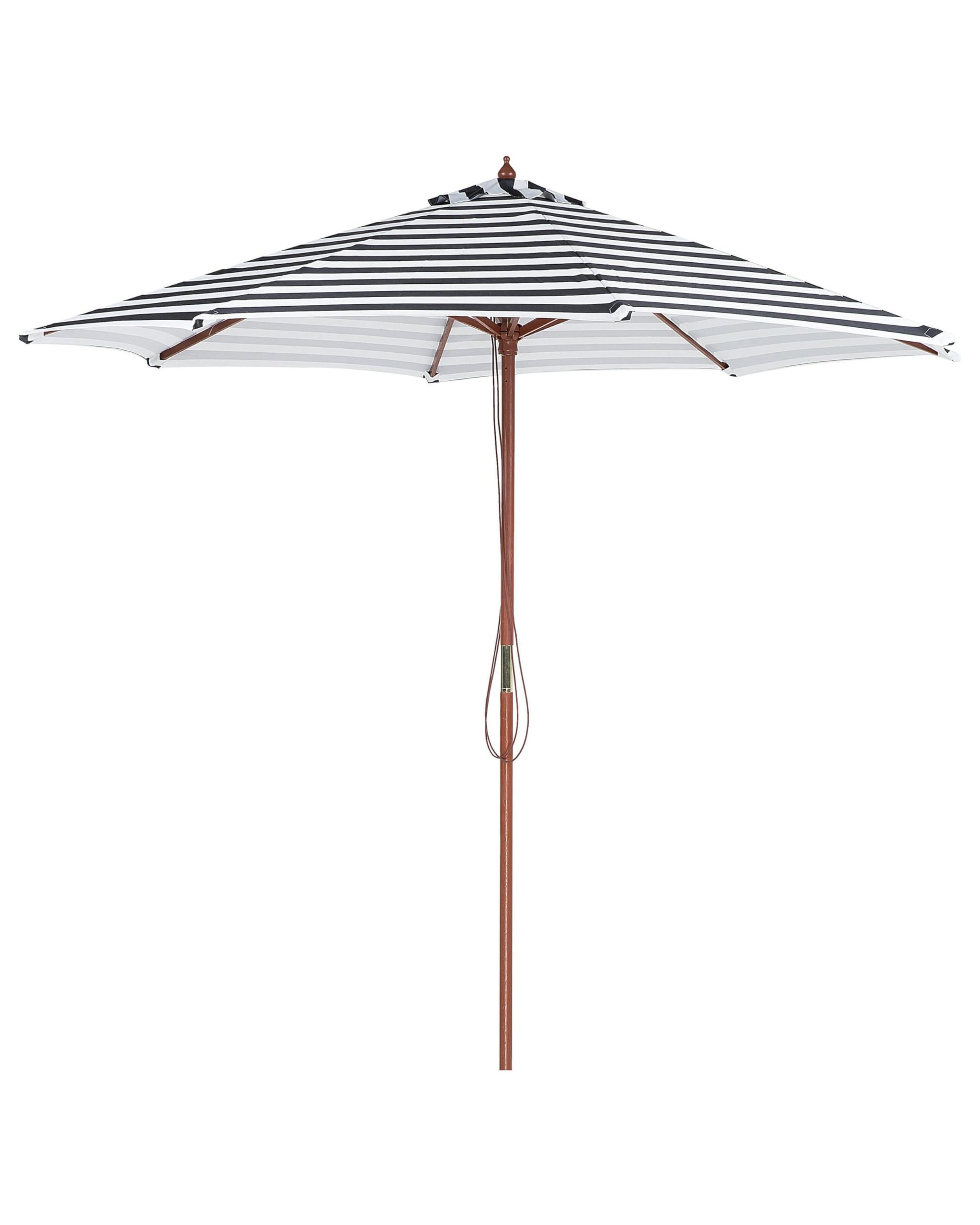 Parasol ogrodowy czarno-biały w pasy drewniany maszt składany 260 cm Ferentillo