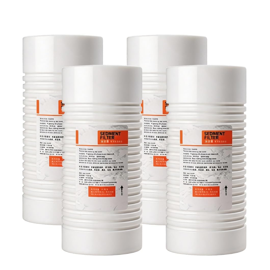 Lot De 4 Filtres À Sédiments Rainurés En Coton PP 10x4,3",cartouches De Rechange À Haut Débit Pour Systèmes De Filtration D'eau Résidentiels,commerciaux Et À Fort Trafic