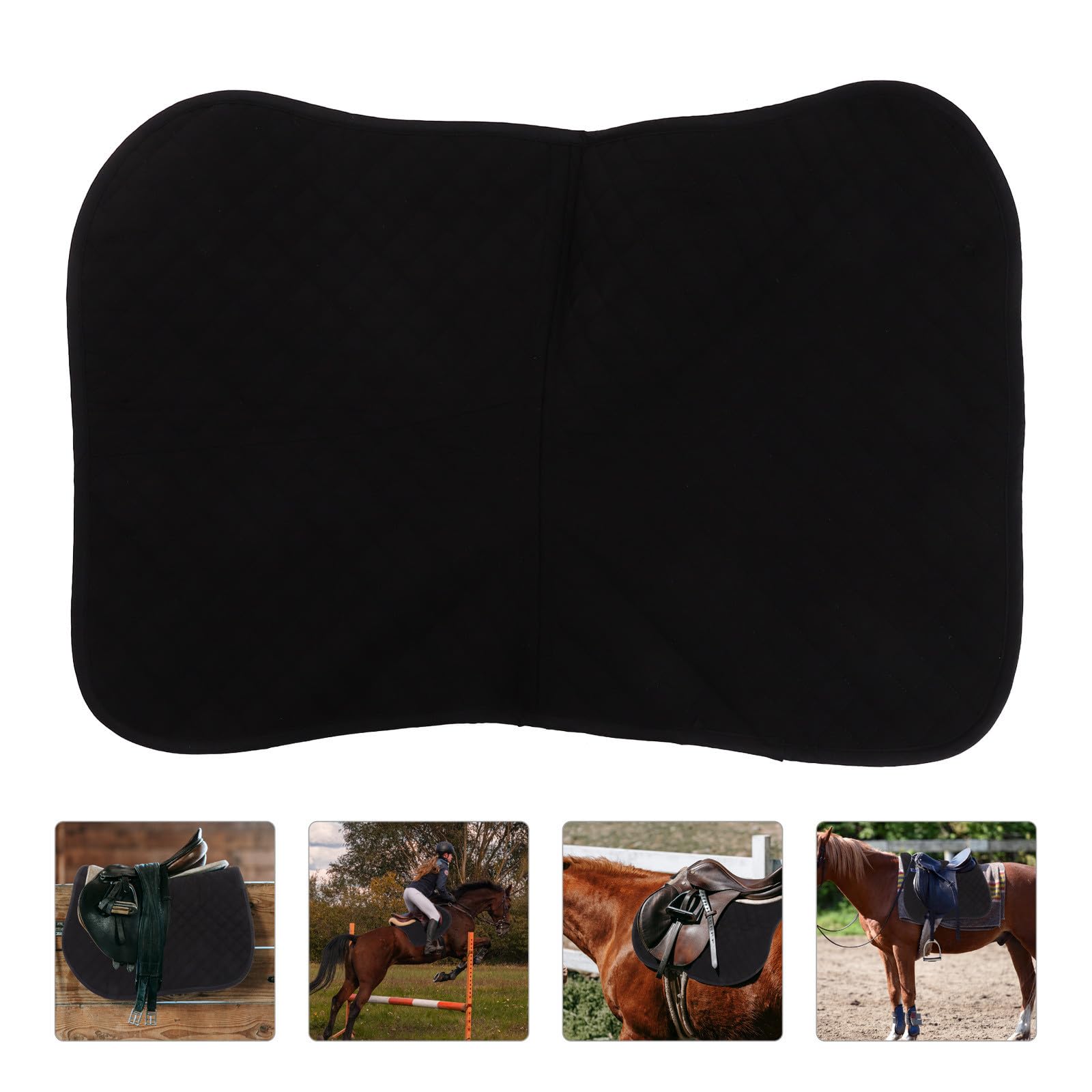 Almohadilla de Asiento Negro para Caballo Antideslizante , Cojín de Asiento Grueso de Eva , Algodón y Poliéster , Bien Acolchado , Fácil de Instalar y Quitar , para Caballo y