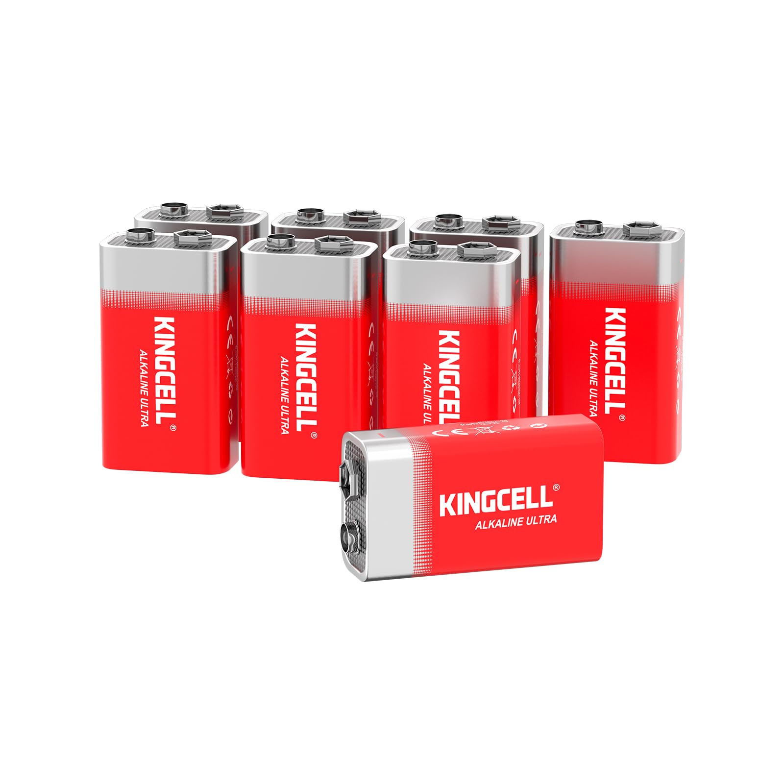 KINGCELL 9V Batteries 8 Pack, Alkaline