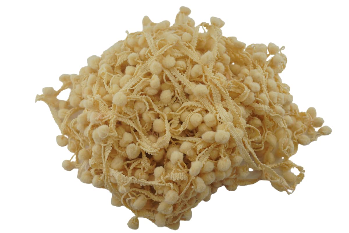 V Shape Pompom (Pack 9 Meters) Designer Lace Border for Dupatta, Saree, Lehenga, Plazo, Suit, Dress, Frock, Blouse, Sewing, & Many More (Beige)