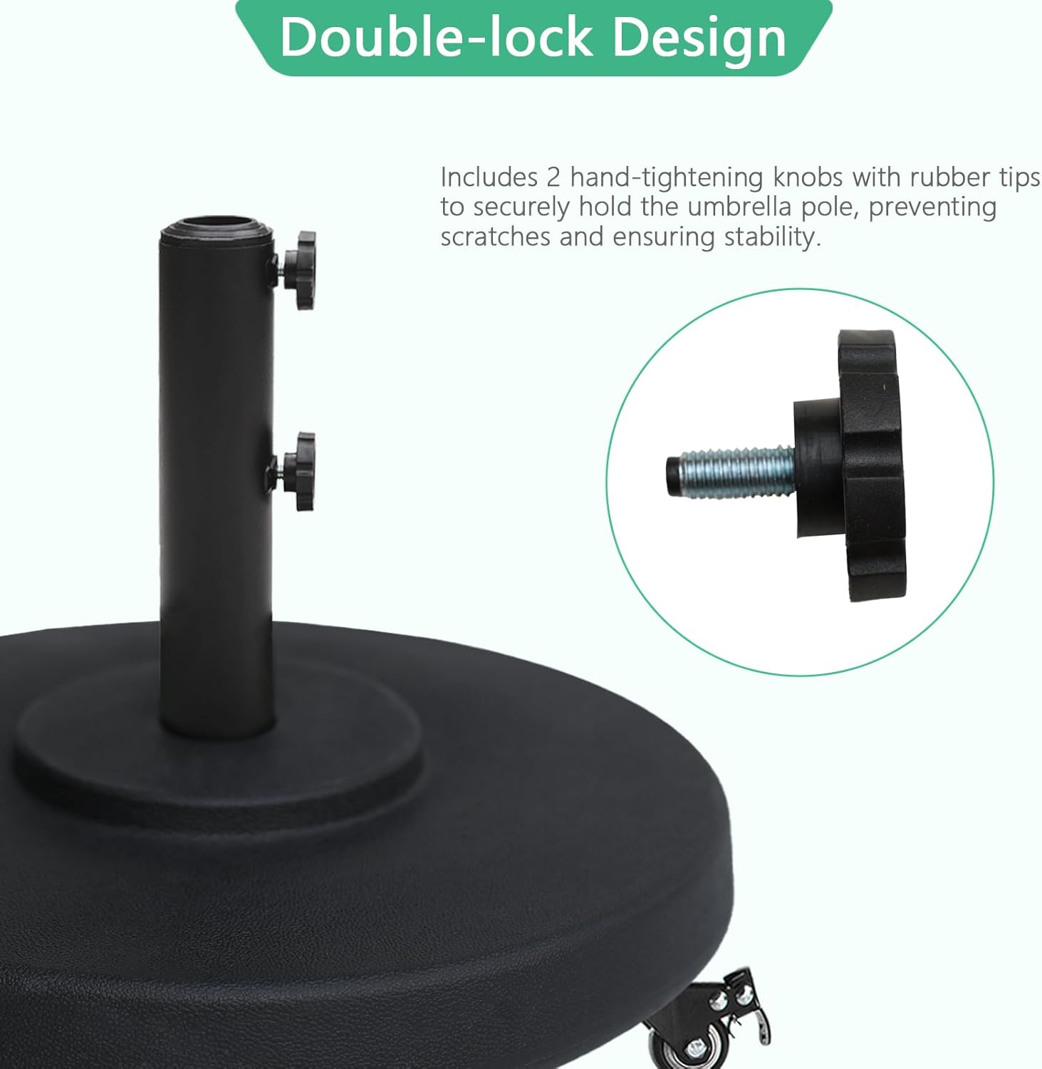 Helios&Hestia 57 lb Round Plastic Prefilled Cement Outdoor Umbrella Base with Rolling Wheels, Heavy Duty Concrete Stand Weight for Patio Market Table Umbrella, Black
