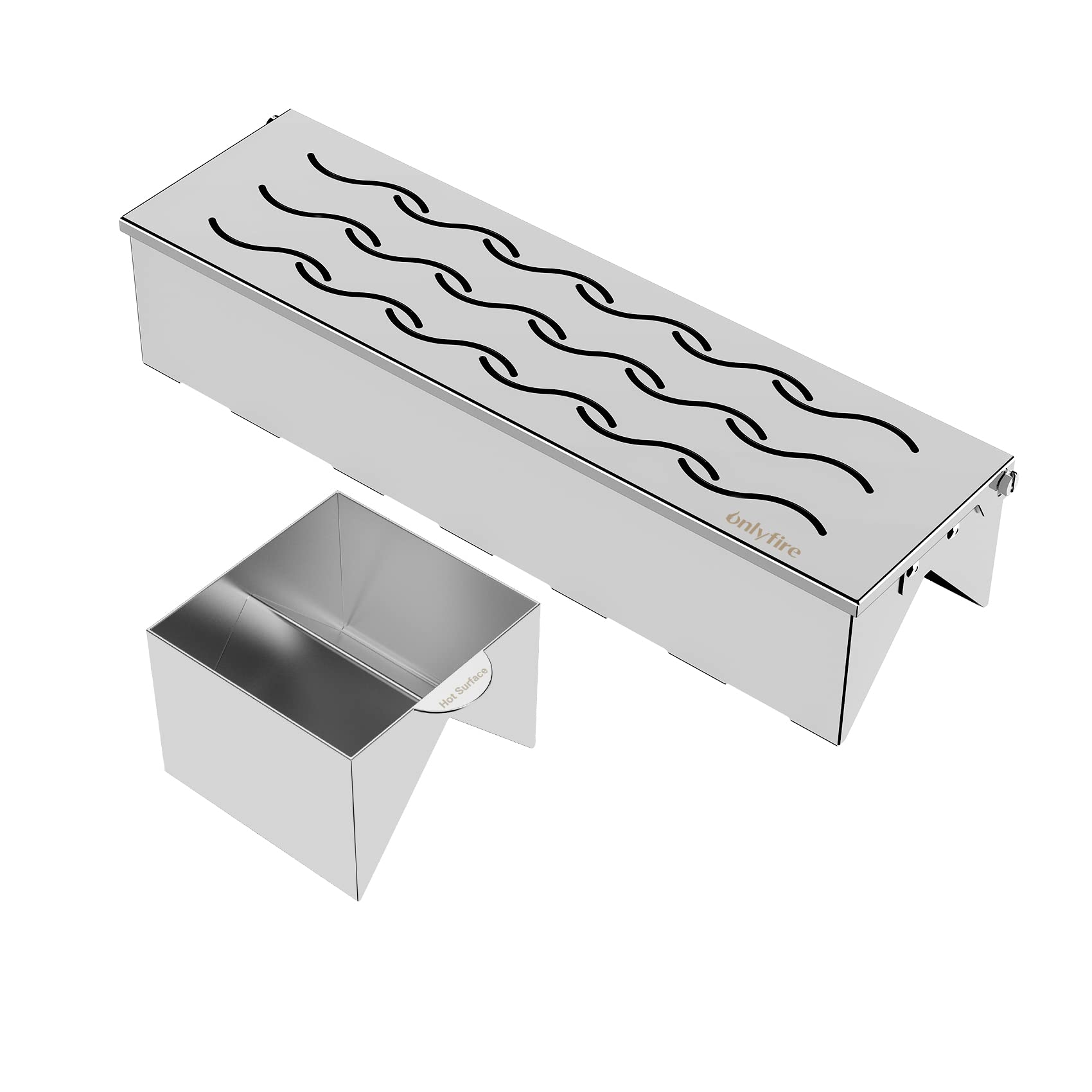 onlyfire only fire Stainless Steel VV-Shape BBQ Smoker Box with Water Reservoir for Gas Grill Wood Chips, Easy Open With Hinged Lid