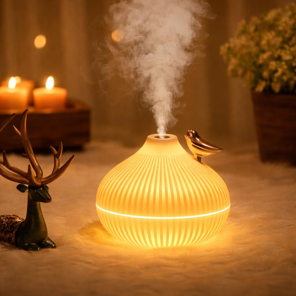 Pure Aroma 300ml Ultrasonic Aroma Diffuser with Warm LED Light | Decorative Essential Oil Humidifier & Cool Mist Air Purifier for Bedroom, Home & Office-image-6
