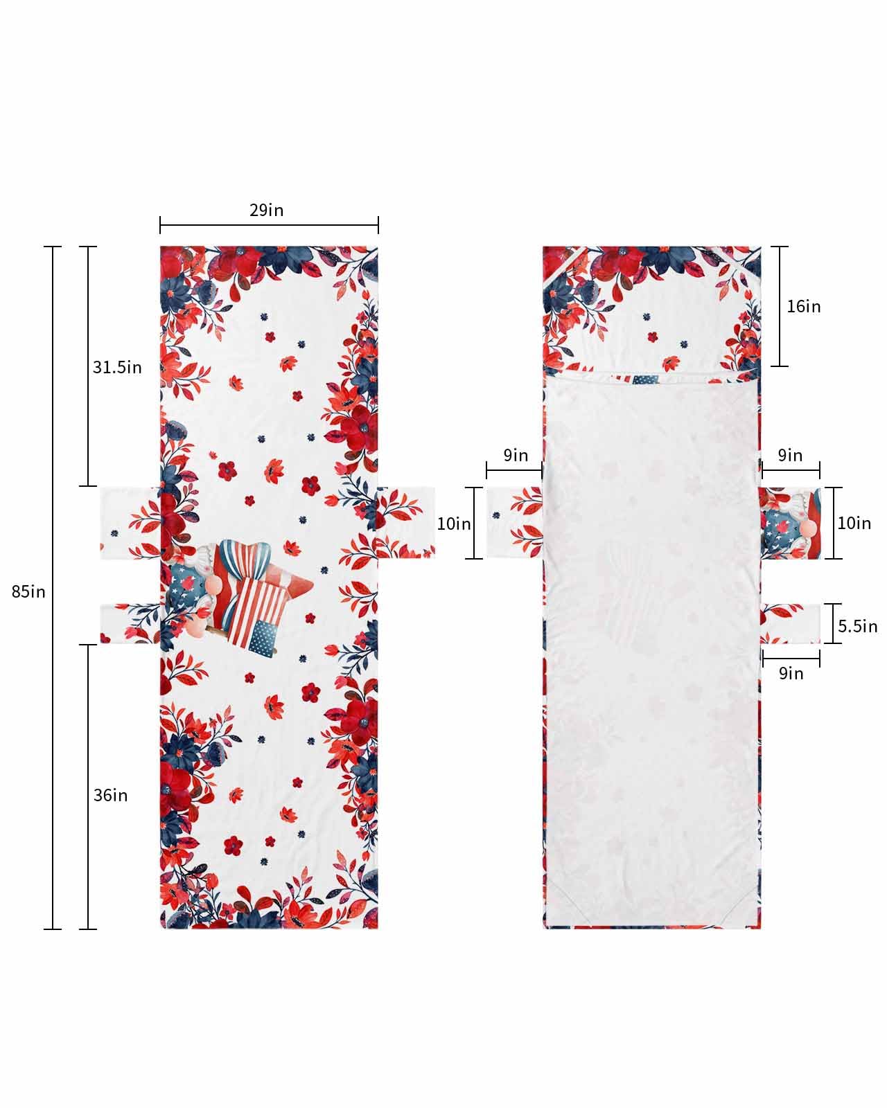 4th of July Gnomes Beach Lounge Chair Towel Cover, Soft Chaise Lounge Towel with Side Pockets Patio Pool Chairs Cover for Beach/Pool Sunbathing 29x85 Blue Red Floral Independence Day