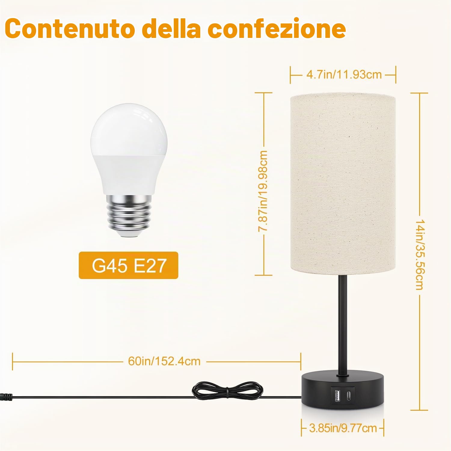 Lampada da Comodino Dimmerabile al Tocco, Lampada da Tavolo con Porte di Ricarica USB A+C, Paralume in Lino, Abat Jour da Comodino per Camera da Letto, Soggiorno, Cameretta per Bambini