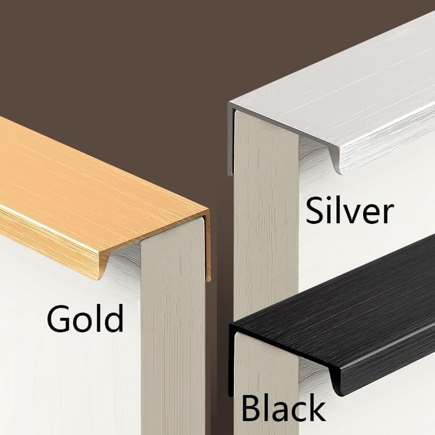 Ukryte uchwyty do szafy otwieranej dociskowo, szczotkowane srebro, aluminium, 2 sztuki, do szafek kuchennych i mebli, Length 1200mm, Length 1200mm