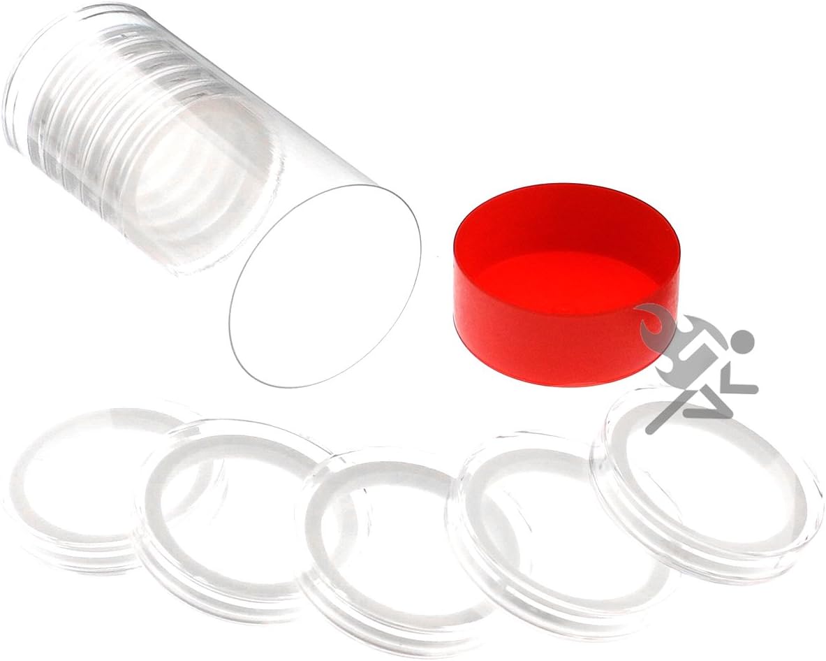 OnFireGuy Red Capsule Tube & 10 Air-Tite High Relief 40mm White Ring Coin Holders for Elemetal Rounds