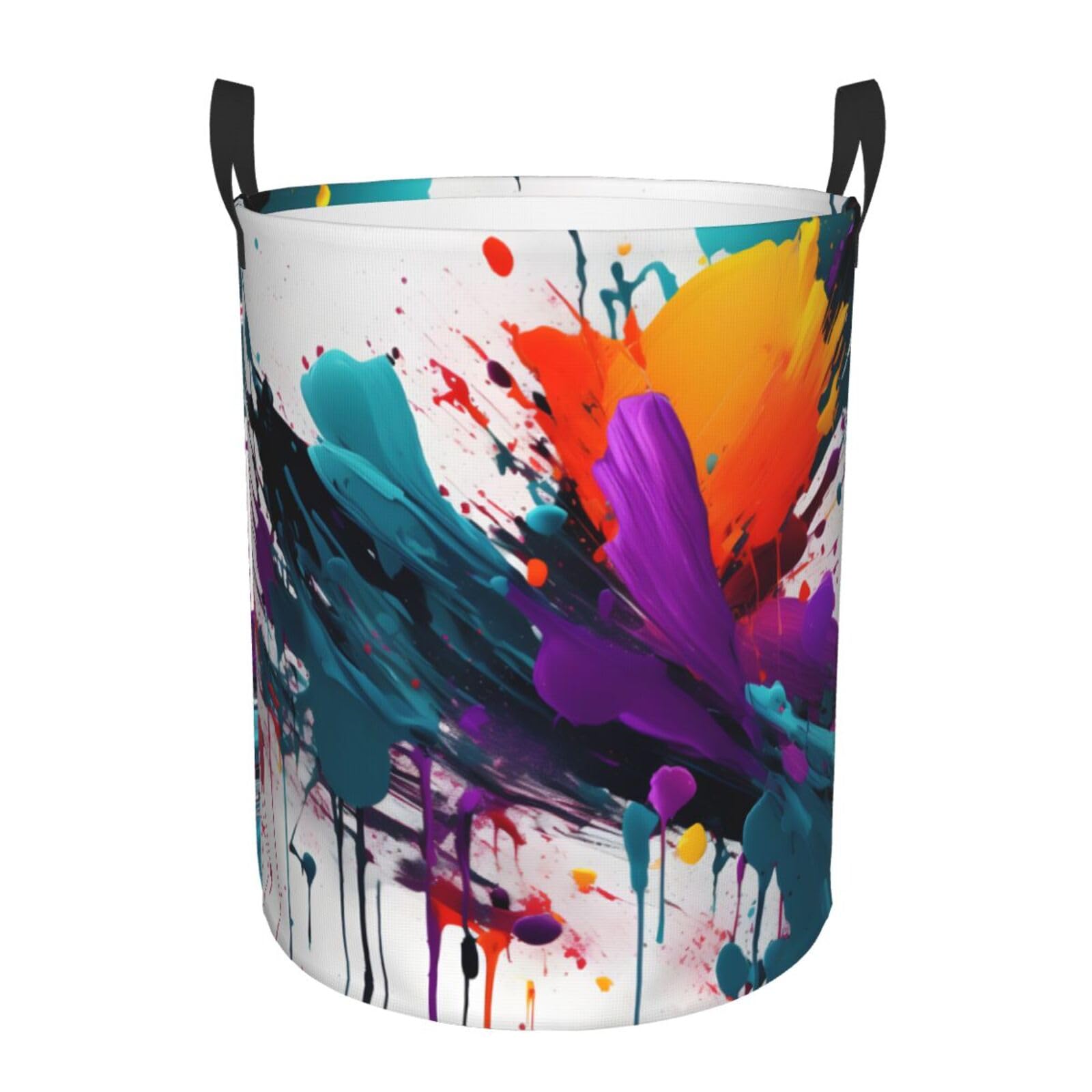 S Collapsible Laundry Hamper Round paint splatter Print Storage
