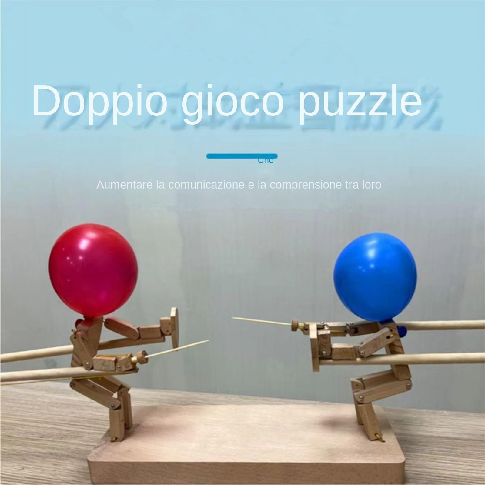 JOYALY Balloon Bamboo Man Battle - Gioco di Scherma in Legno Artigianale - Gioco di Combattimento con Robot in Legno per 2 Giocatori