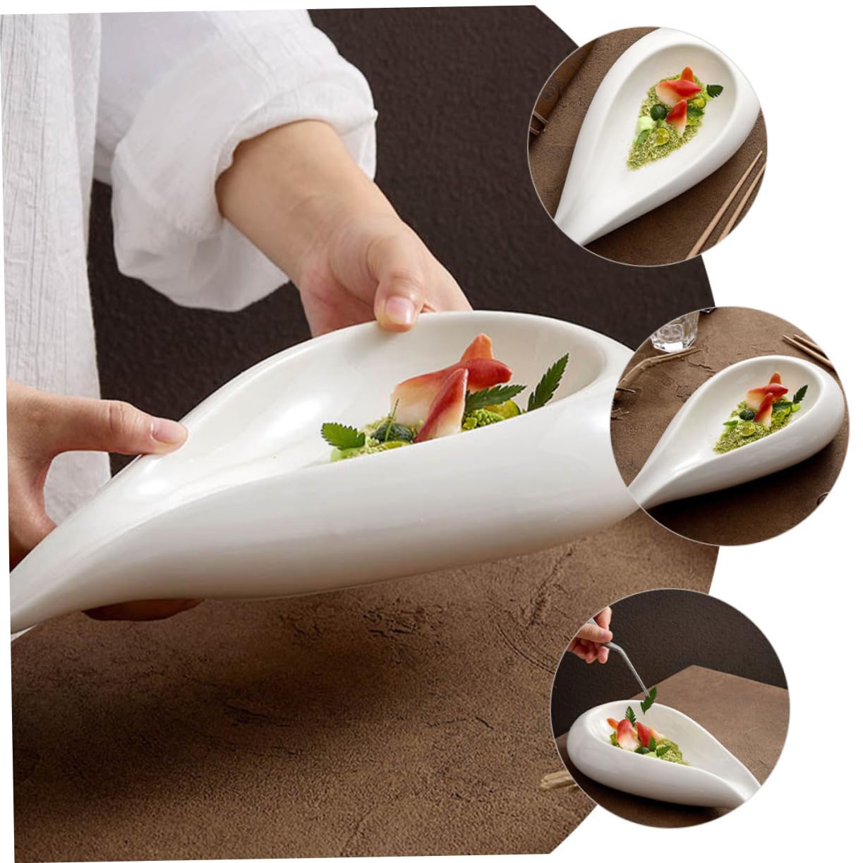 Alipis Plato de Aperitivo de Cerámica Blanco, Forma de Gota, Superficie Lisa y Resistente, para Servir Comida en Fiestas y Recibir Invitados