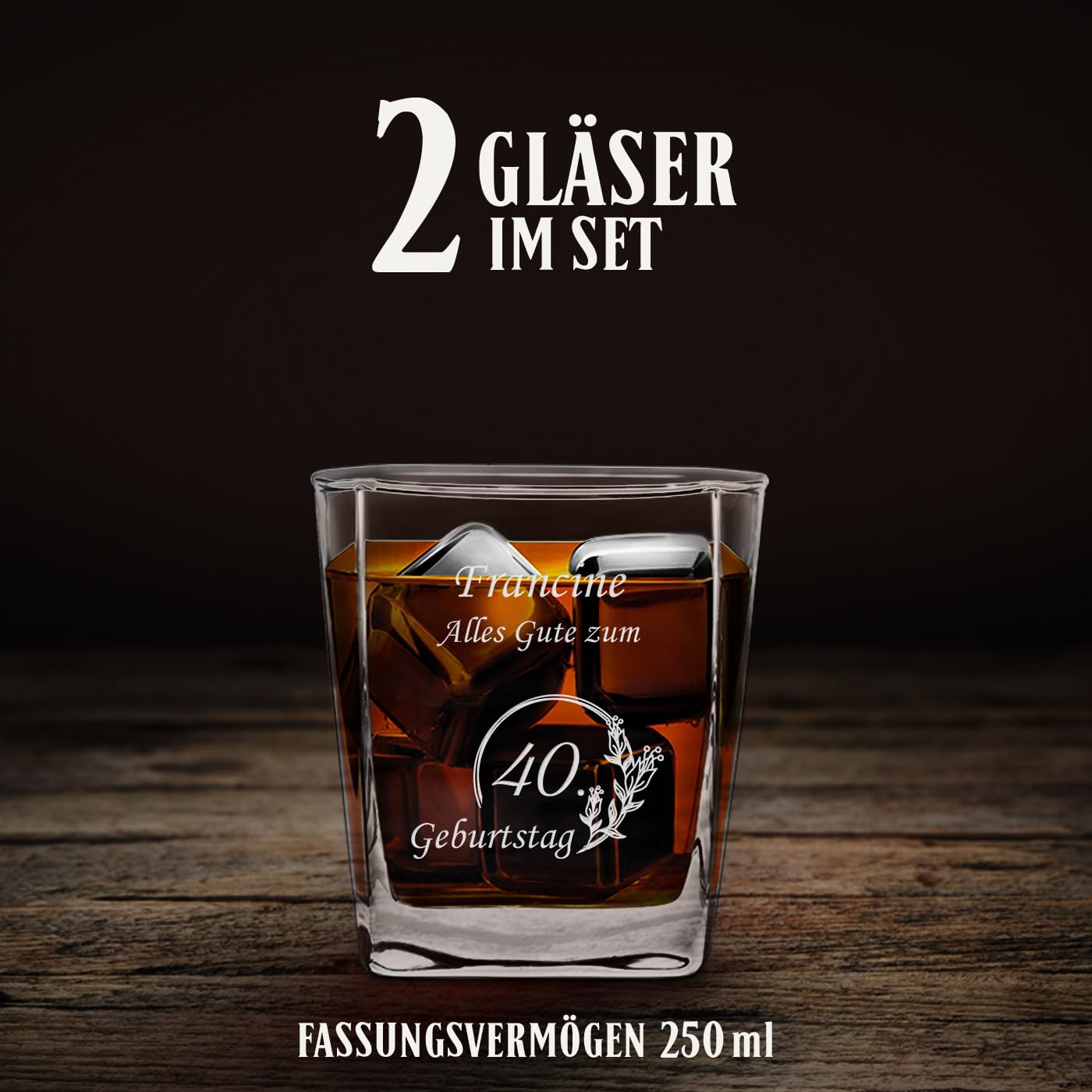 Maverton Whisky Karaffe 810 ml + 2/4 / 6 Whiskygläser mit Gravur 250 ml