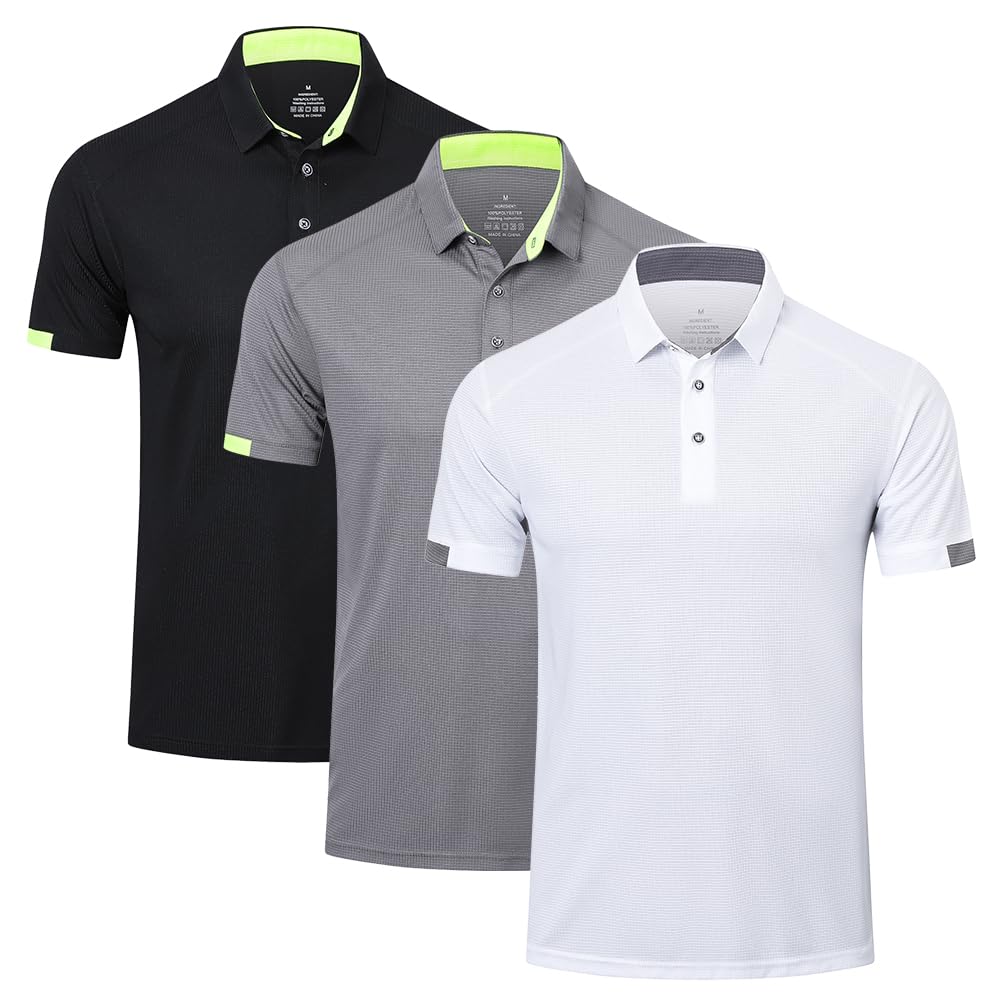 Sponsored Ad – 3 Pack Mens Polo Shirts Short Sleeve Breathable Quick Dry Golf Top Running Sports Tee Top Gym Workout Polo T Shirts