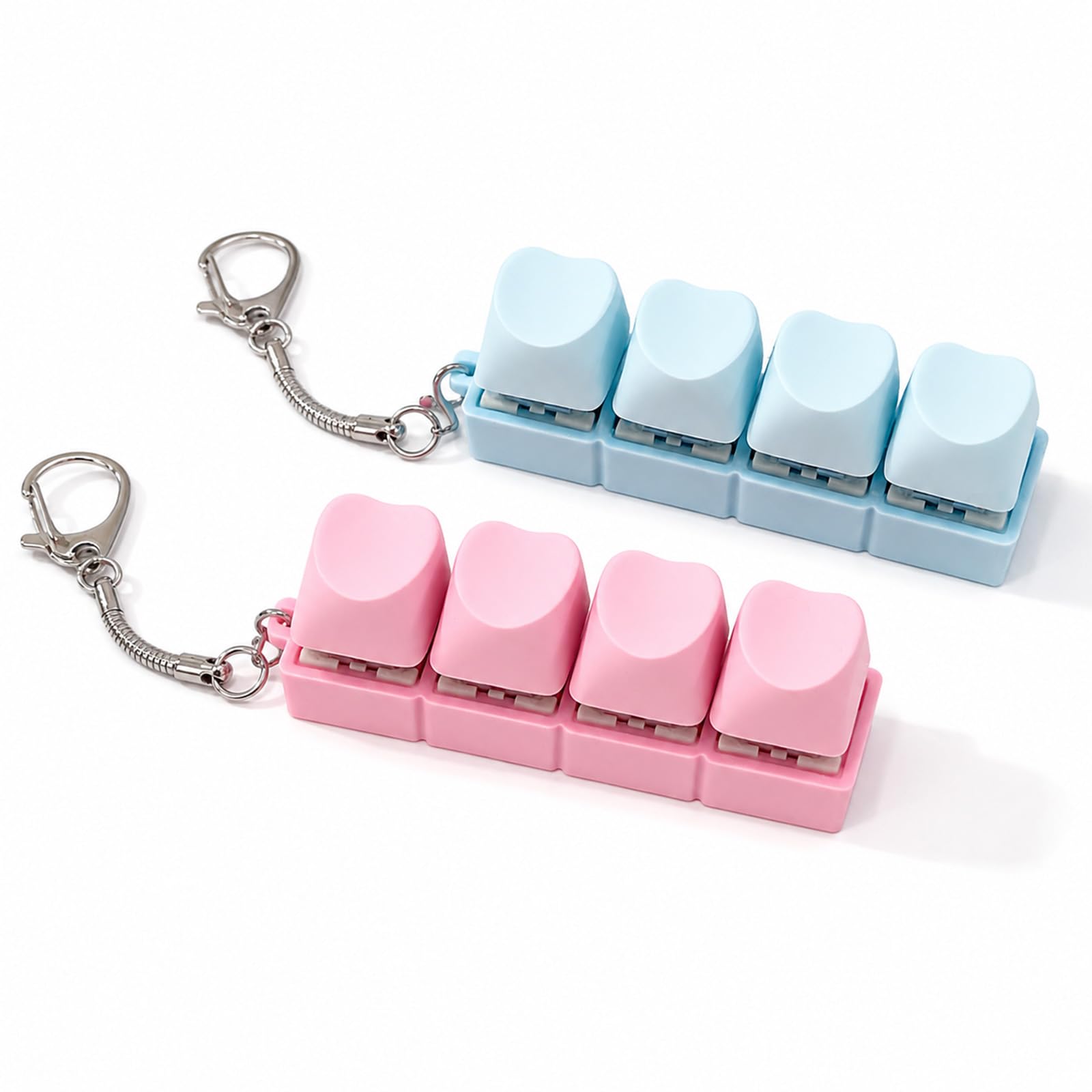 2 Pcs Keyboard Fidget Toys, Pink & Blue Heart Fidget Keyboard Keychain