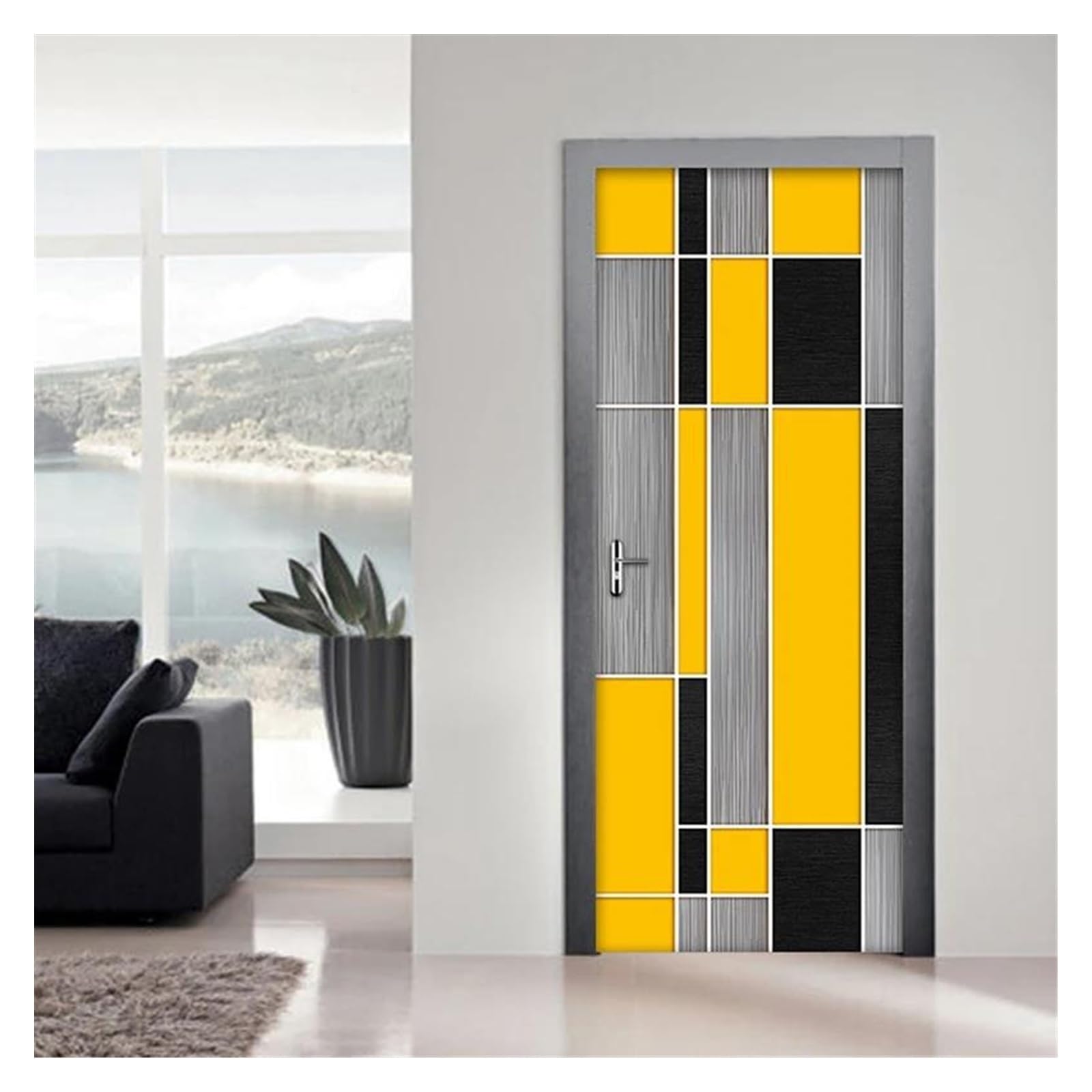 Papier peint de porte de salon rayures jaunes pour ambiance loft
