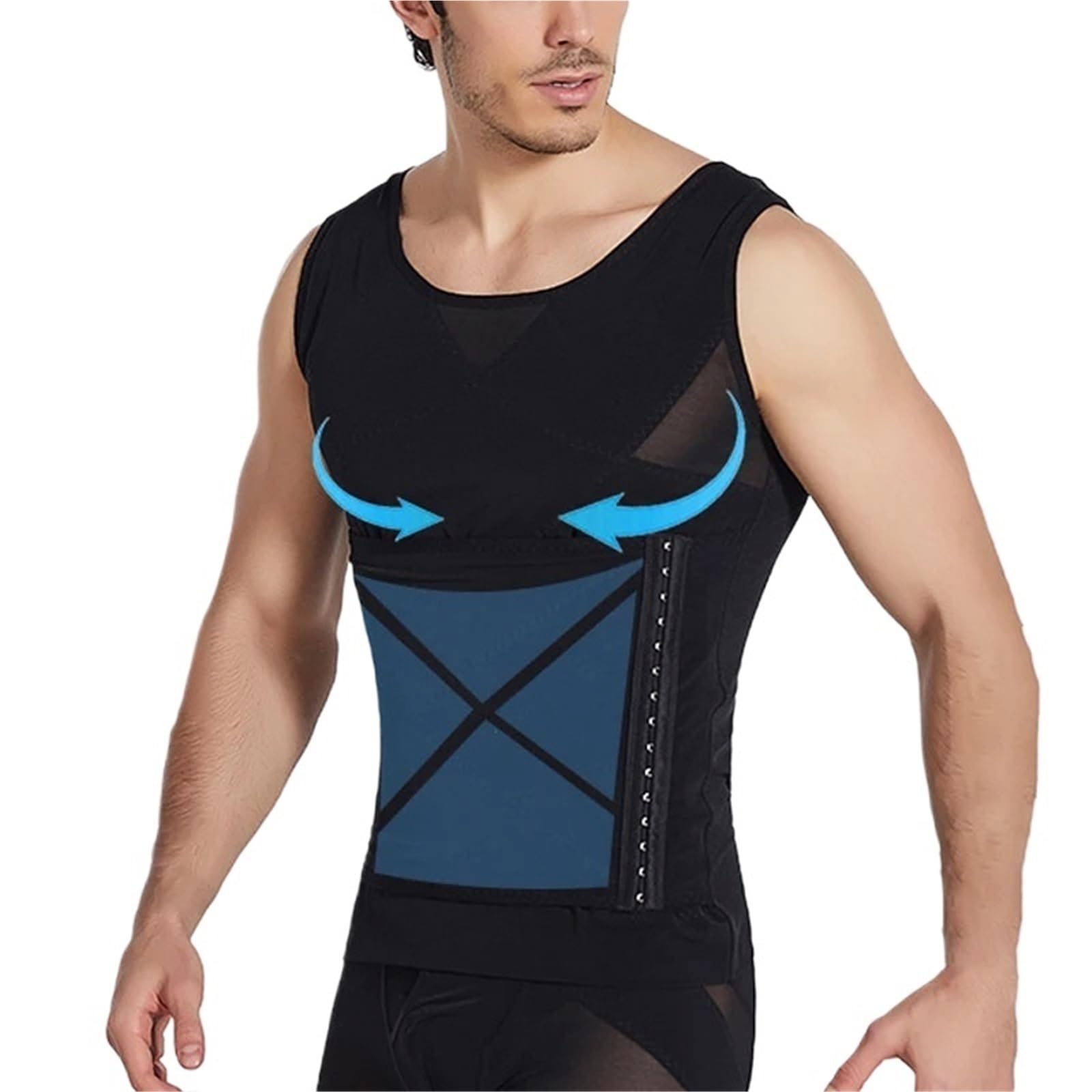 Kompressionsweste Männer Herren Shapewear Tops Taillenformung Kurze Ärmel Bauch Shapewear Taillentrainer T-Shirt Bauchweg Etui Korsett(Black,2XL (95-120kg))