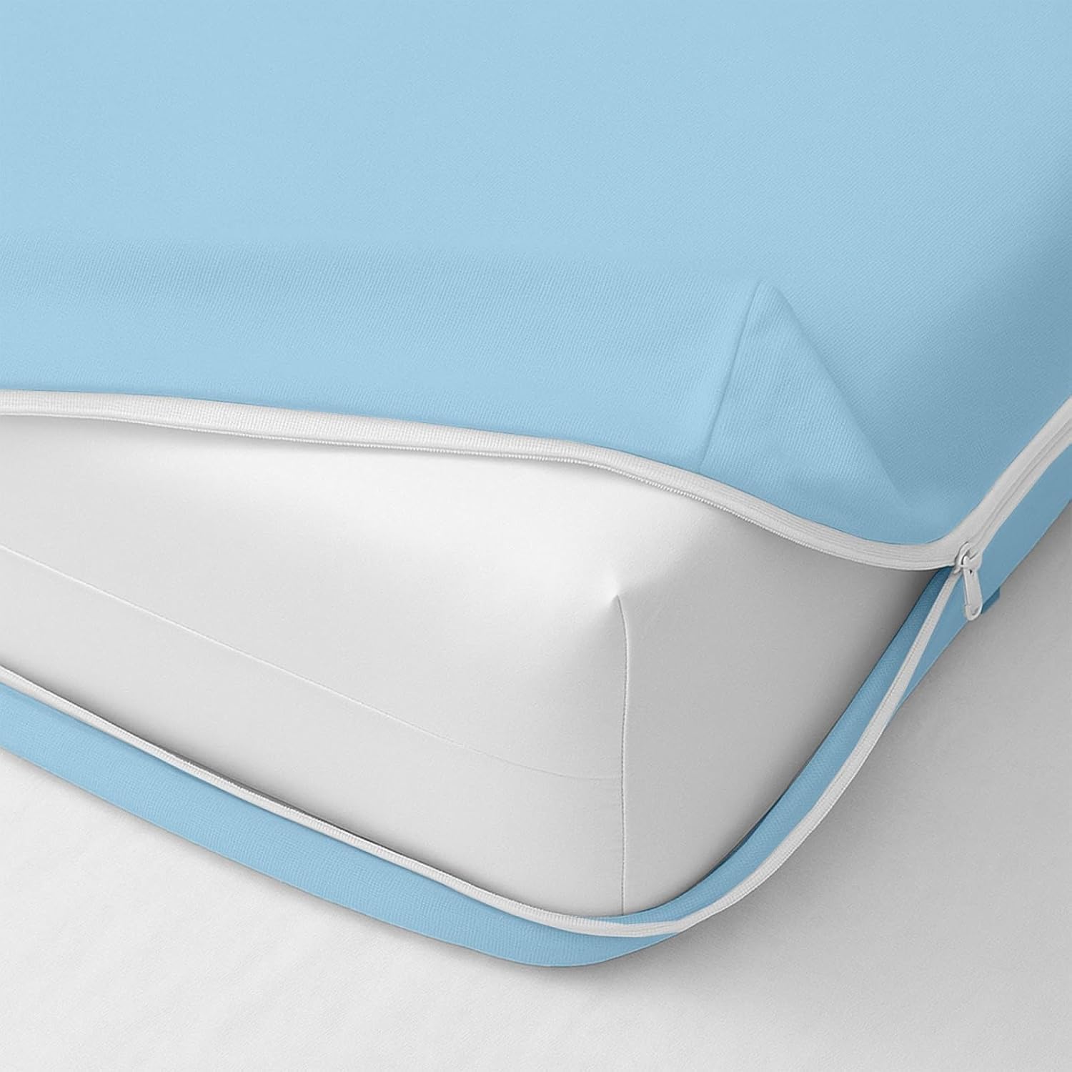 Dreamly Linen - (72 x 66) Queen Size Mattress Protector Waterproof All 6-Sided Light Blue Mattress Cover for Queen Bed Size Upto 8 Inch Drop Mattress Encasements-image-35