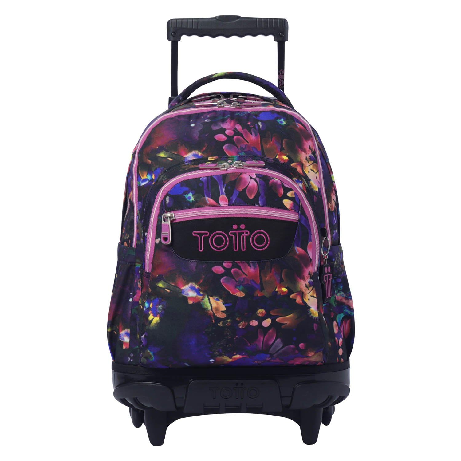TOTTO - Mochila Escolar con Ruedas, Modelo Renglones, Capacidad 26,21 Litros, Bolsillo para PC 14", Bolsillo Botella, Correas en S para Mayor Comodidad, Resistente, Estampado Flower Galaxy