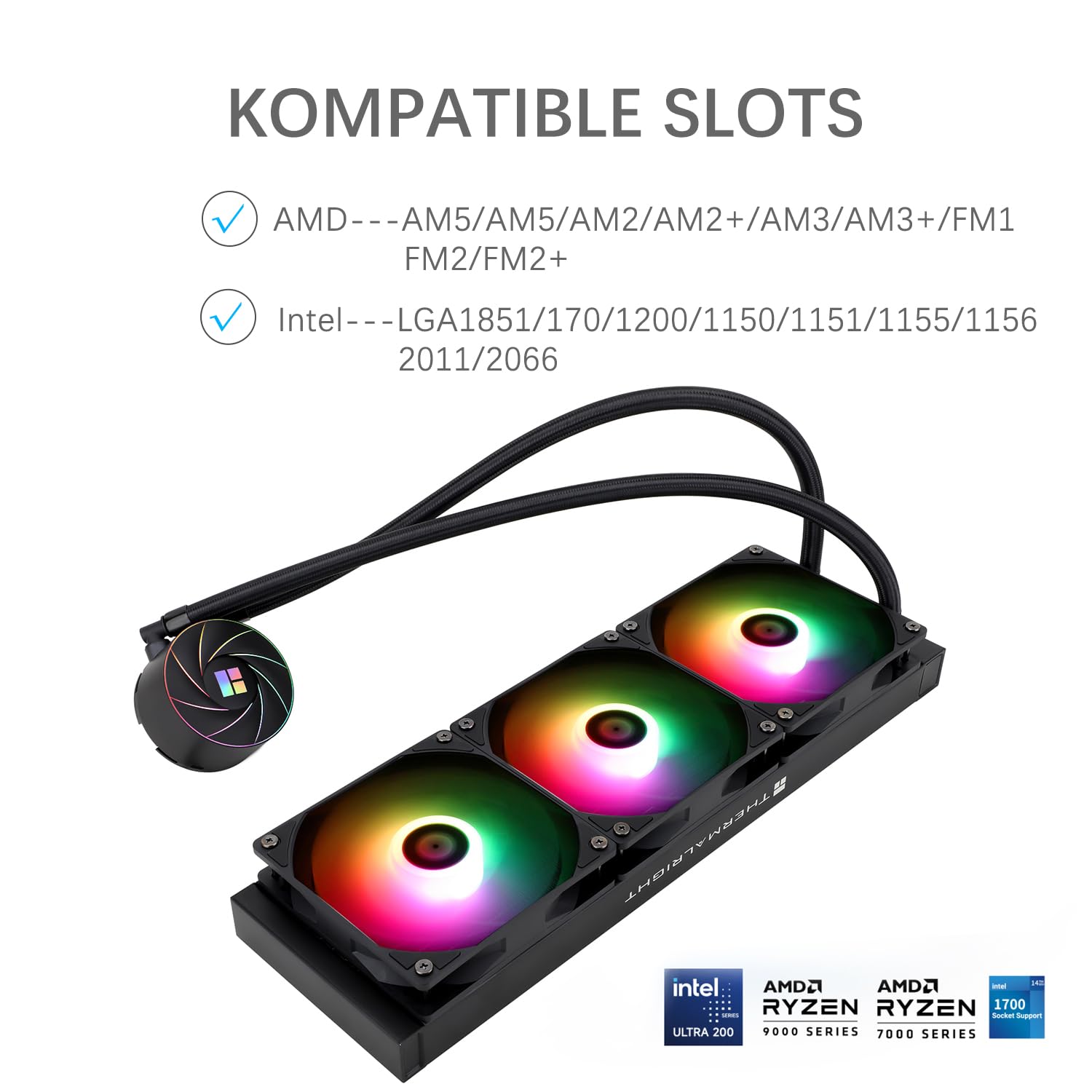 TR-Thermalright AQUA ELITE 360 ARGB Radiatore liquido per CPU Aio,360mm,3 ventole PWM Low Noise-ARGB,per AM4/AM5,Intel LGA1851/1700/115x/1200/2011(Nero)