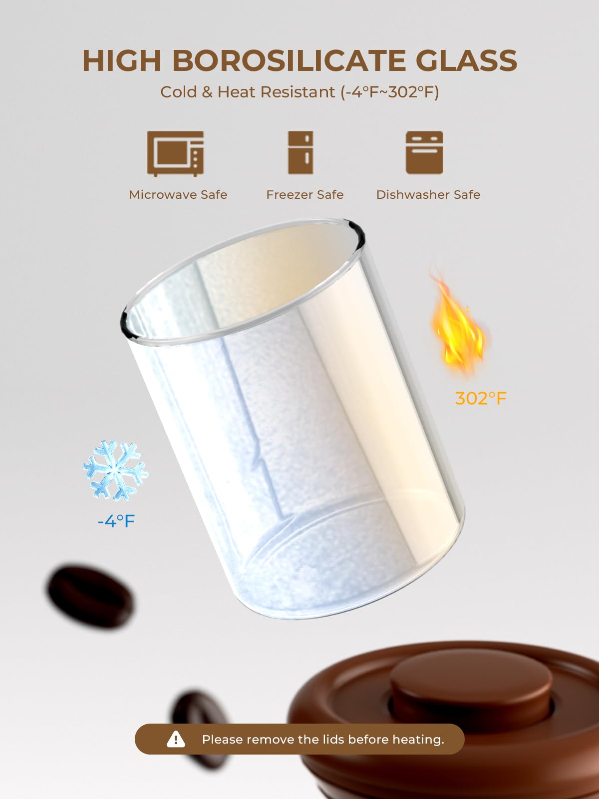 Recipiente de vidrio para café, 900 ml, 2 recipientes herméticos para almacenamiento de café, grandes recipientes de café molido con tapas, 300 g, color marrón