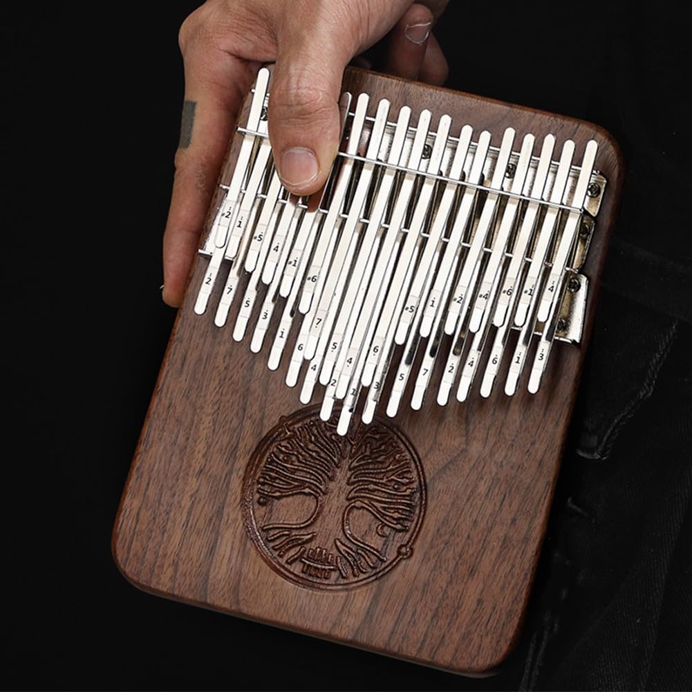 34 Tasten Kalimba Daumenklavier B Tuned Black Walnut mit Tonabnehmer, Tasche, Stimmhammer, Songbuch & Tuch - Hand Percussion Instrument für Performance, Aufnahme, Outdoor, Party Key C