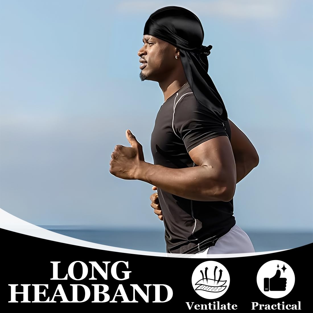 3 Pezzi Fasce Lunghe Durag per Capelli, Unisex, per Stile Hip-Hop, Protezione dal Sole, Colori: Rosso, Nero, Bianco
