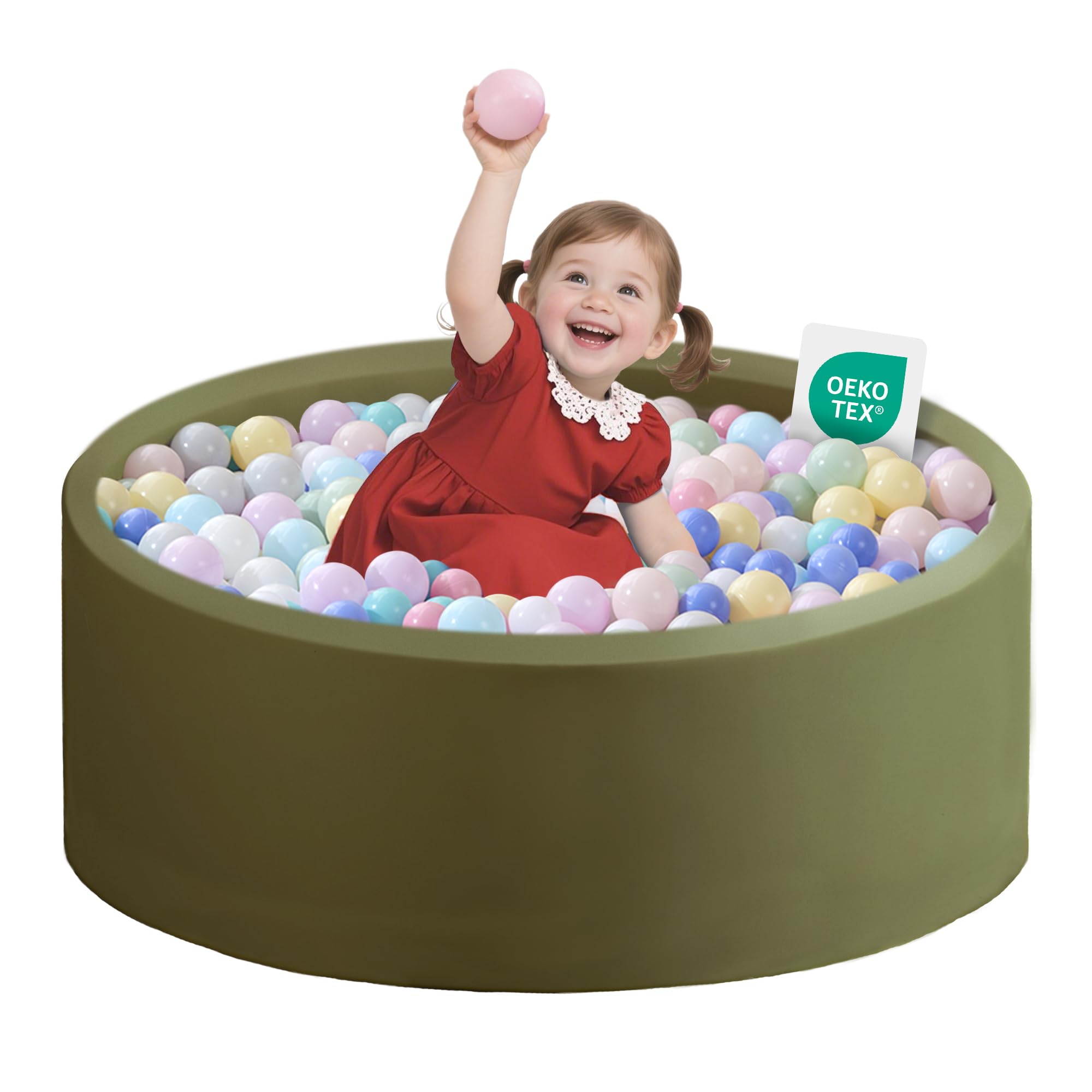 Bällebad Baby 80Cmx30Cm Schaumstoff Ball Pit Kinder Rund Bällepool ab 1 Jahr für Innen Mädchen und Jungen (Salbei Grün, Keine Bälle)