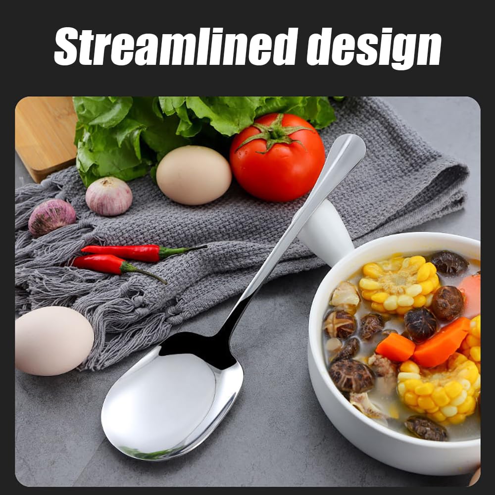 2 cucharas de sopa grandes de acero inoxidable, diseño de cabeza cuadrada plateada, cucharas de servir albóndigas, ramen, helado, postre, mango largo, cuchara de sopa grande para restaurante, vajilla,