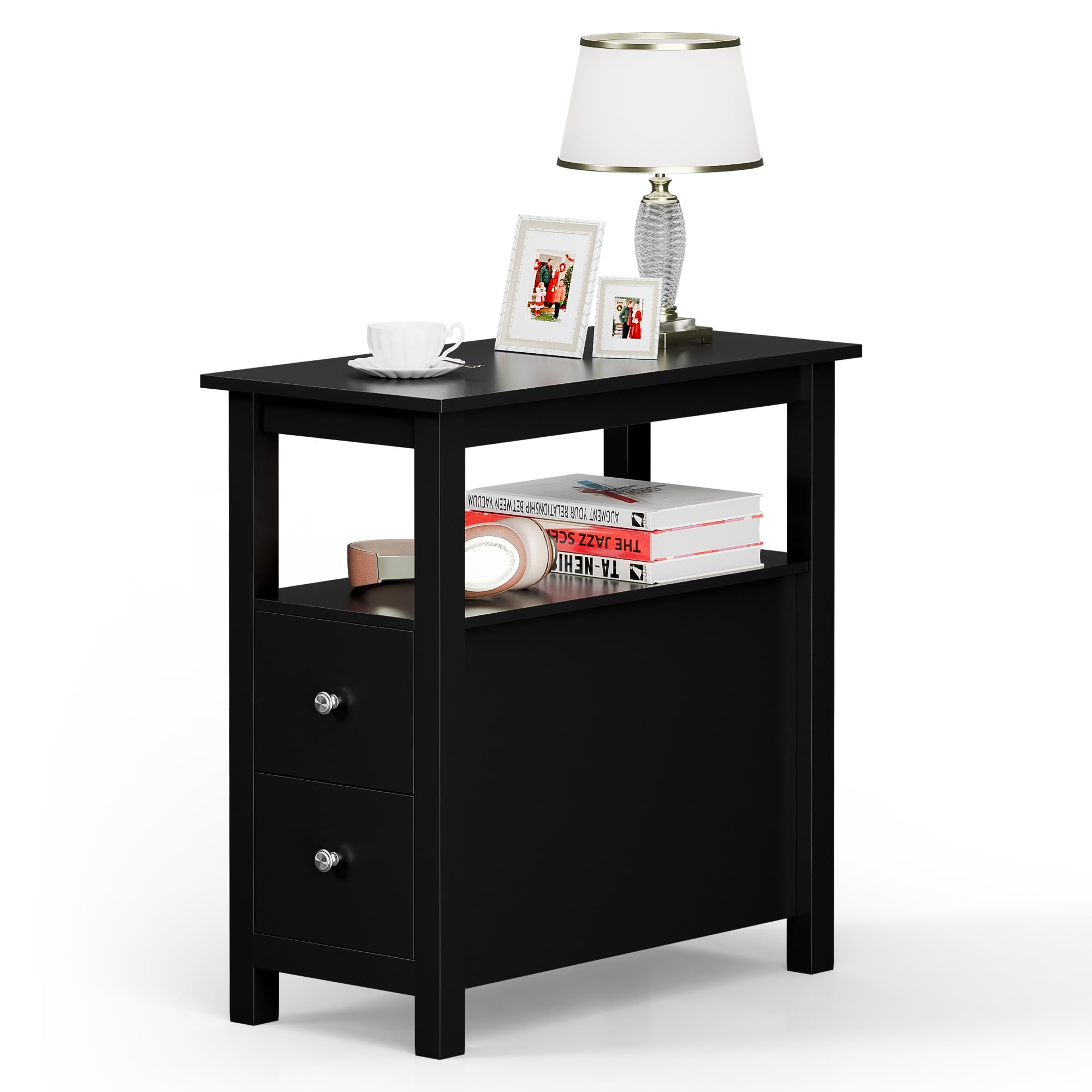 ZENY Narrow End Table Side Table with Drawer and Open Shelf Sofa Table for Living Room Bedroom, Bedside, Couch