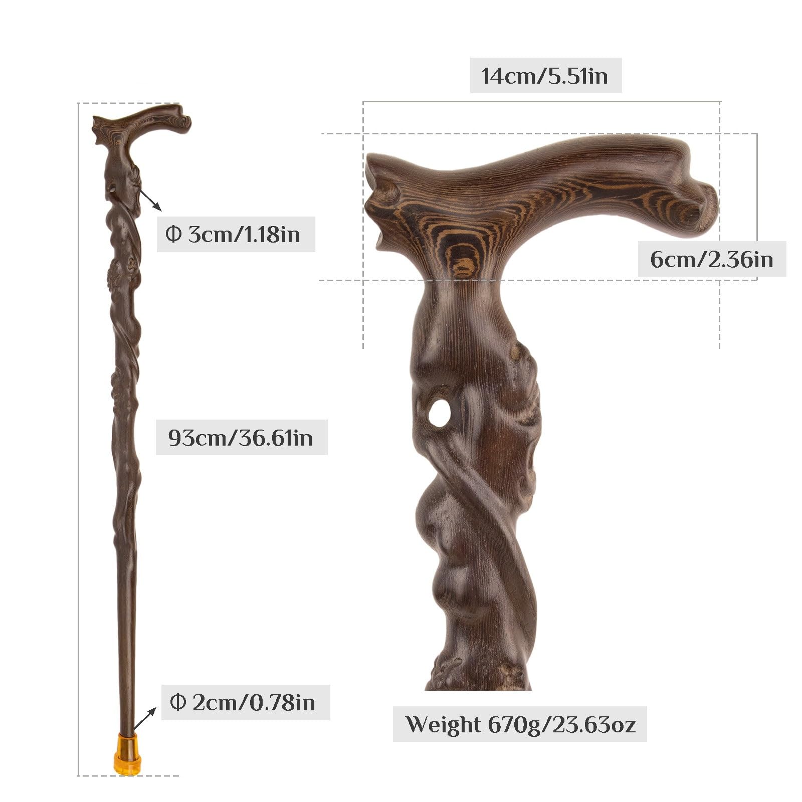 Madera Bastón de Caminar con Empuñadura Ergonomica – Estilo Gentleman para Mayores Hombres Mujeres Cosplay Colección & Regalo