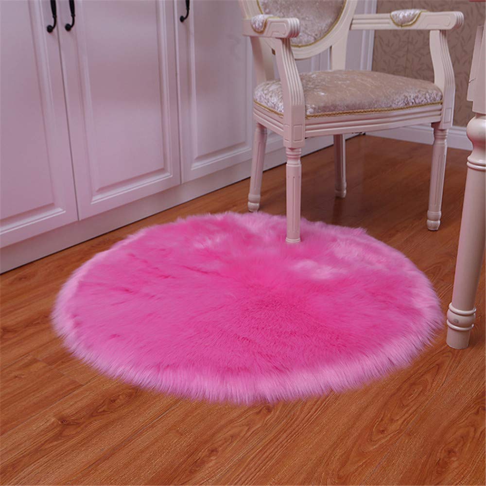 Nicole Knupfer Teppich Runden Faux Lammfell Schaffell,Lammfellimitat Teppich Kunstfell Dekofell Longhair Fell Nachahmung Wolle Bettvorleger Sofa Matte (Rosenrot,100 x 100cm)